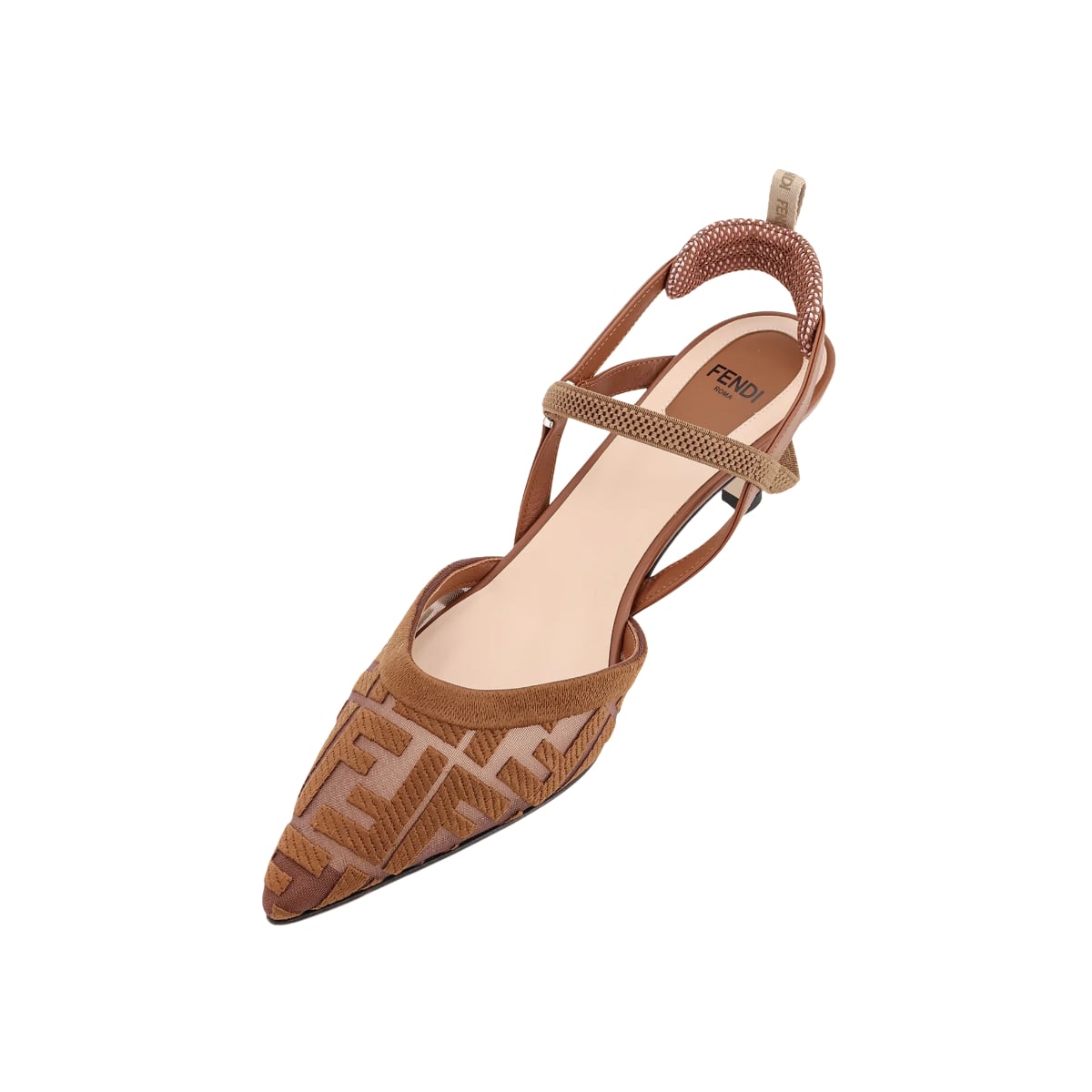 Colibrì 55 FF Embroidery Slingback Fabric Mesh Brown
