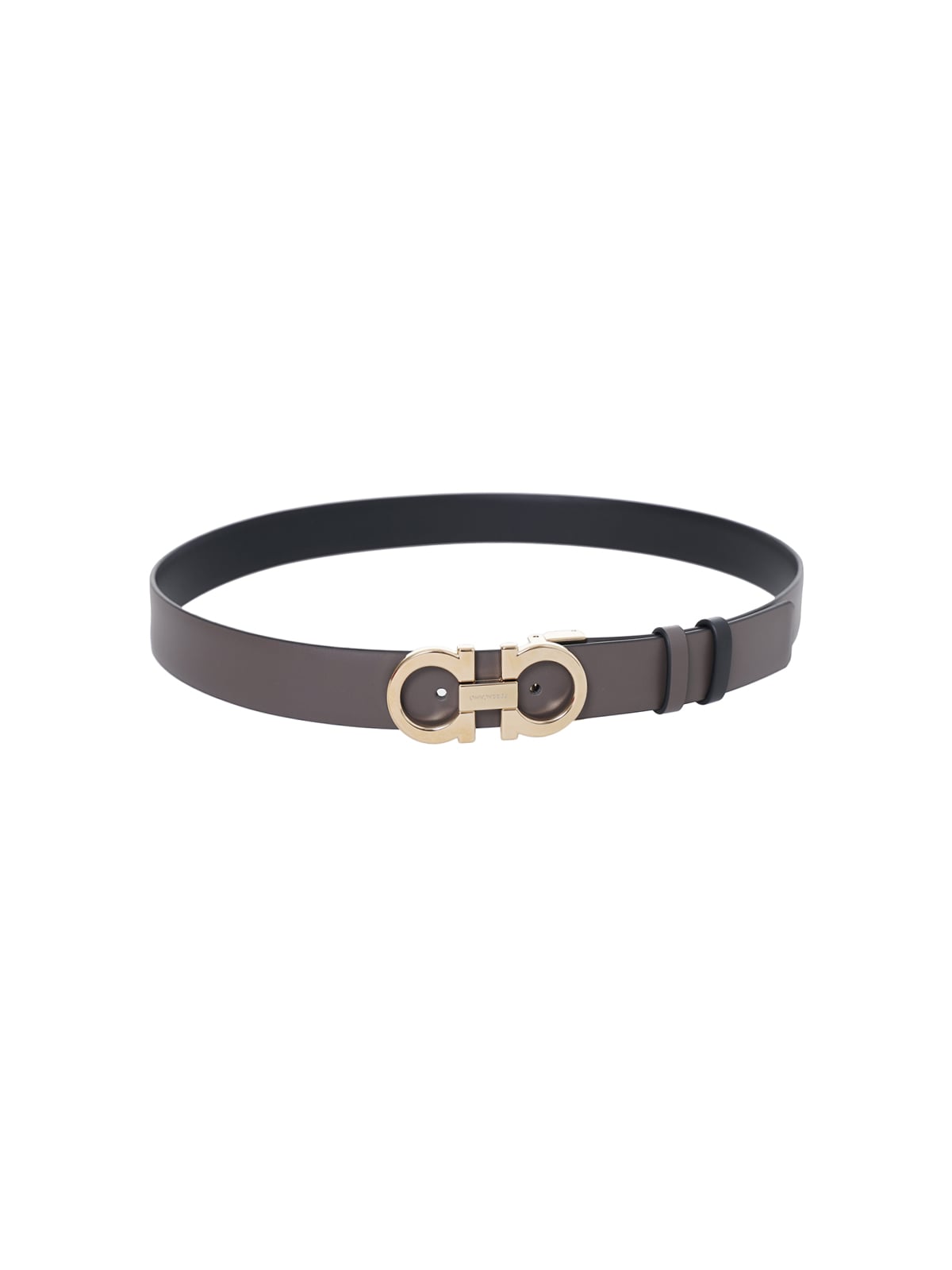 Mancini Reversible and Adjustable Calfskin Leather Belt Cement/Black GHW-Ferragamo