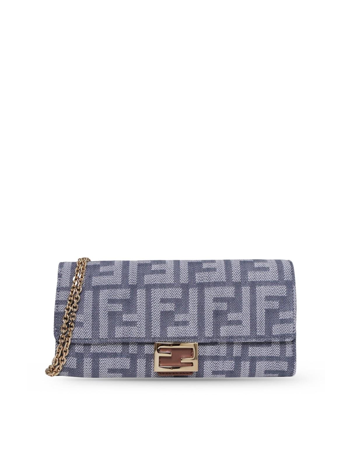 Baguette Continental Wallet on Chain FF Jacquard Denim Blue-Fendi