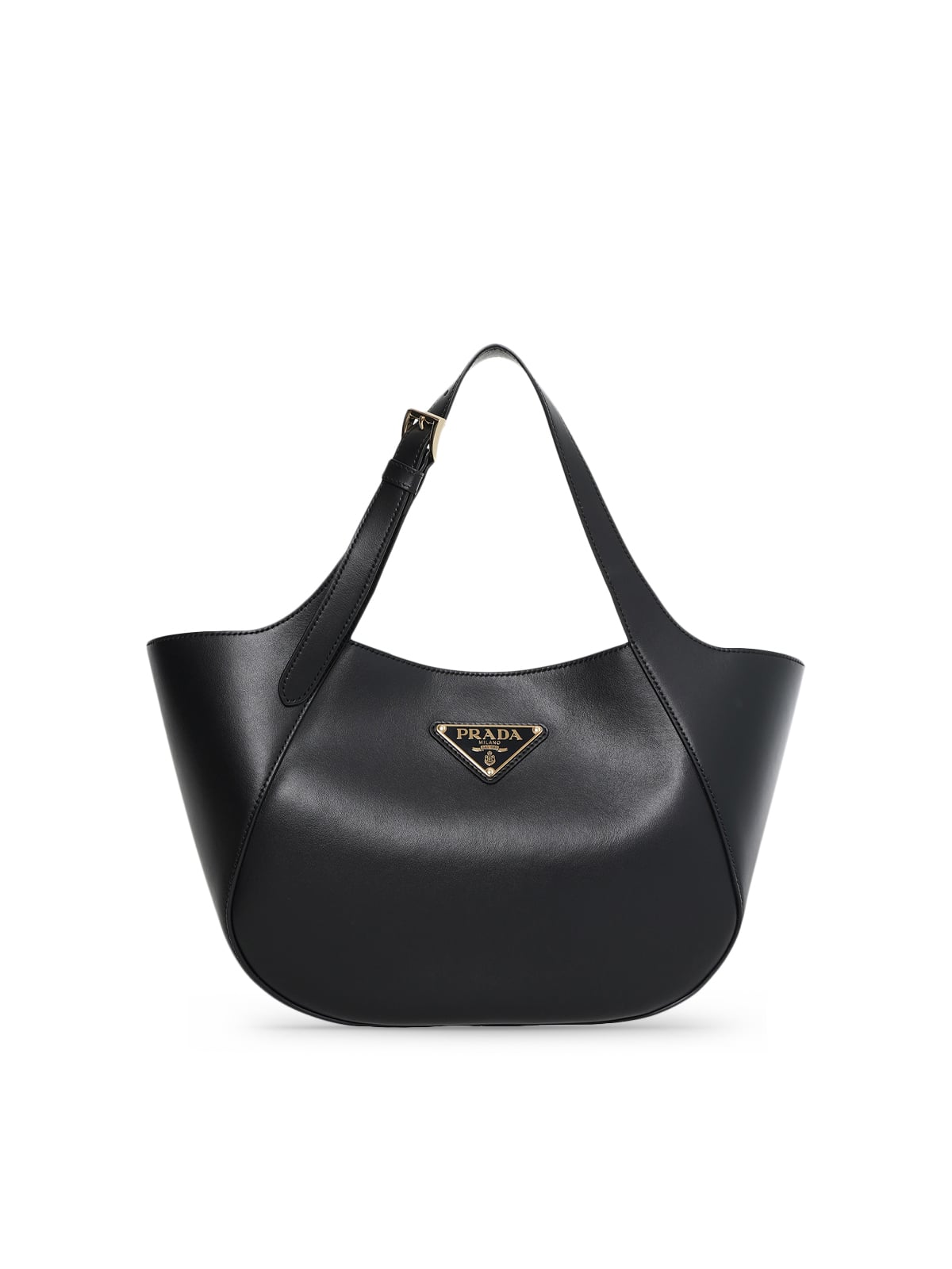 Geometric Triangle Logo Medium Leather Tote Bag Black-Prada