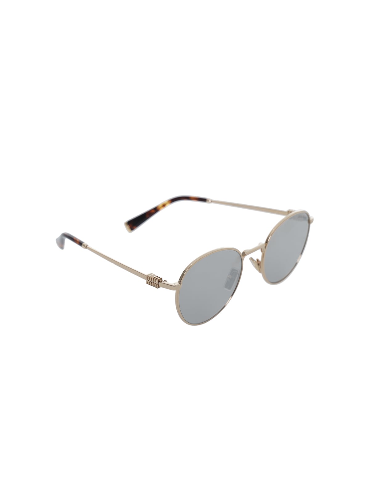 MU 55ZS Round Gold Sunglasses Light Grey Mirror Silver Lens