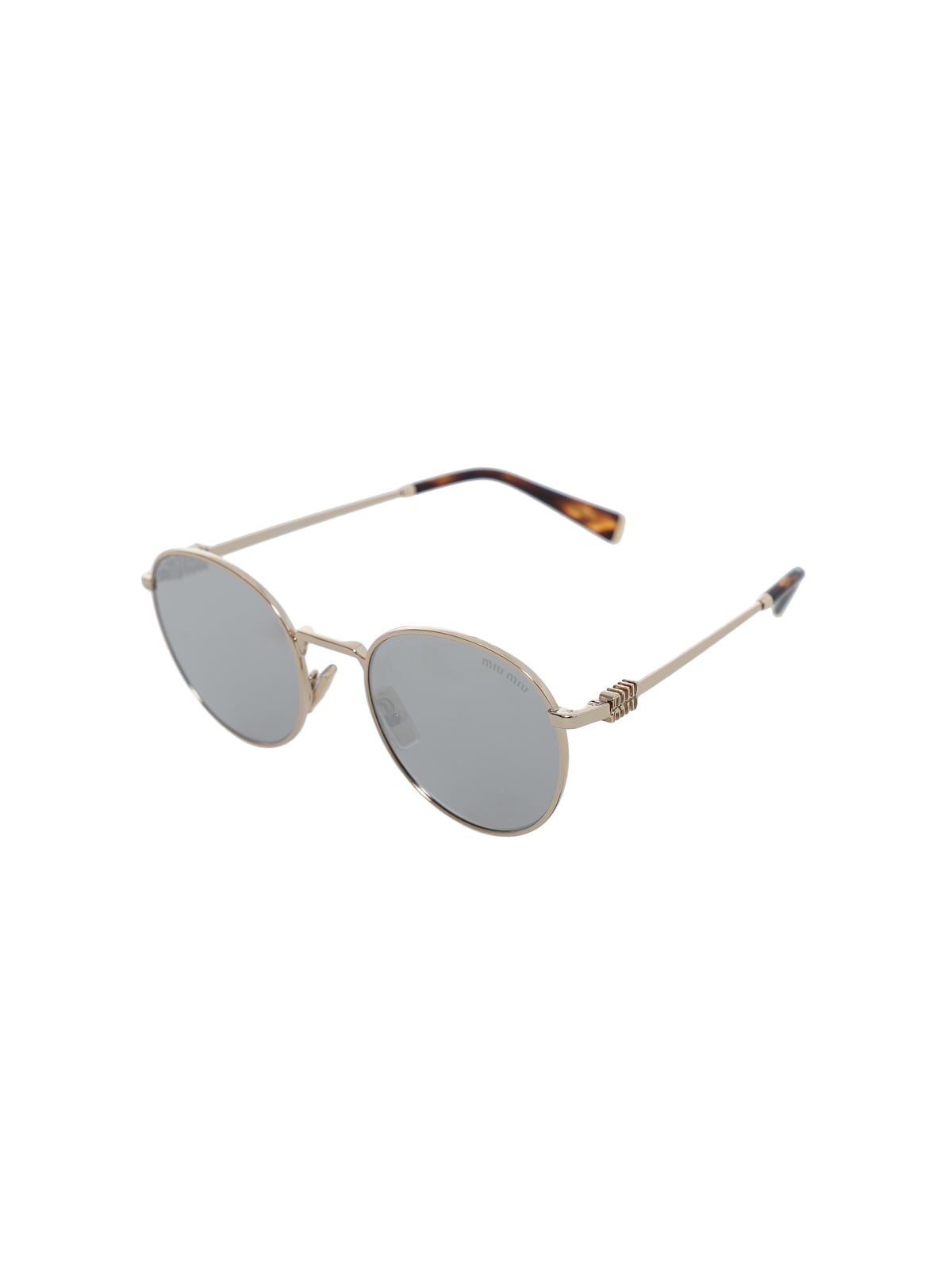 MU 55ZS Round Gold Sunglasses Light Grey Mirror Silver Lens