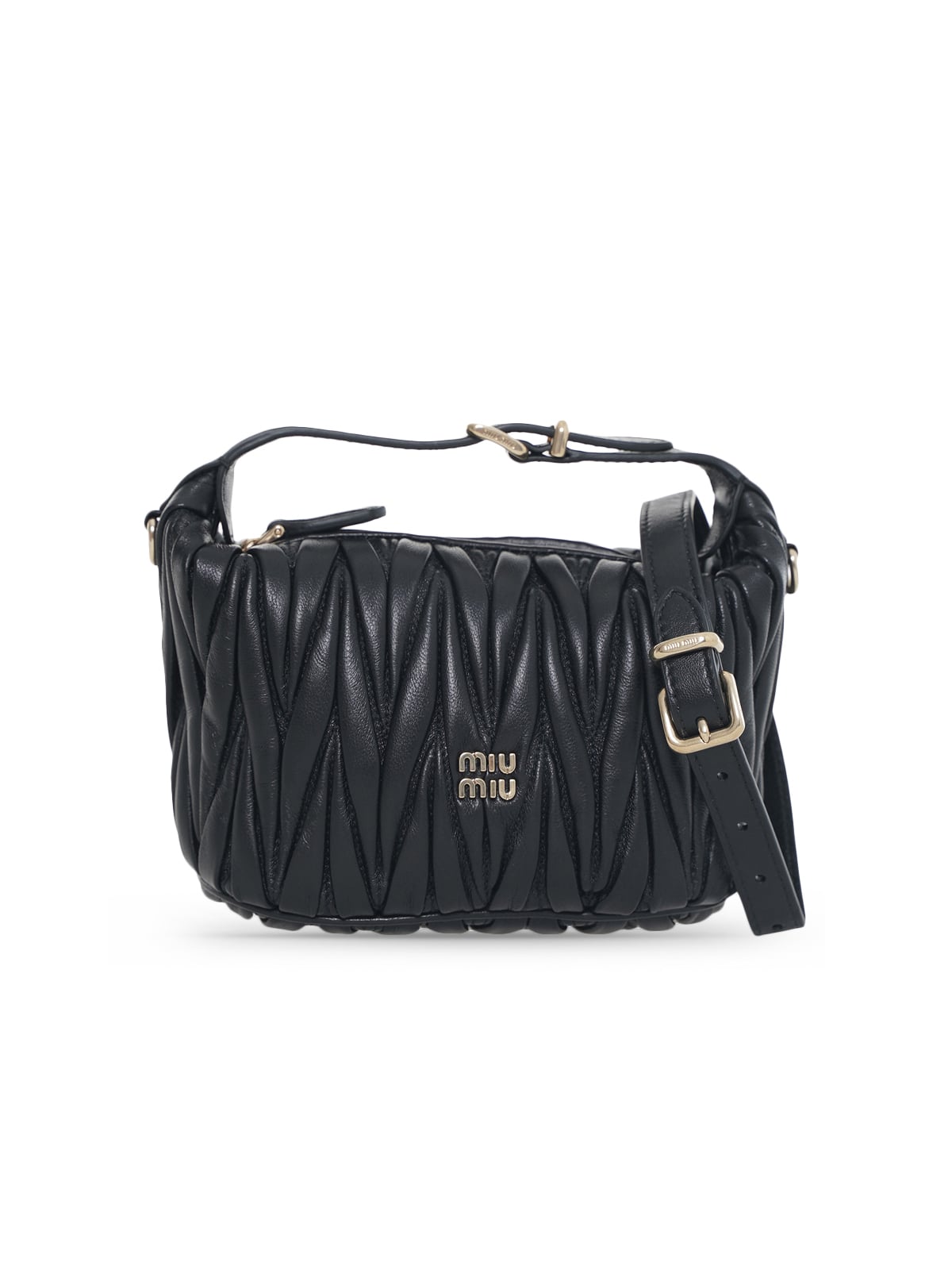 Matelassé Nappa Leather Pouch Black-Miu Miu