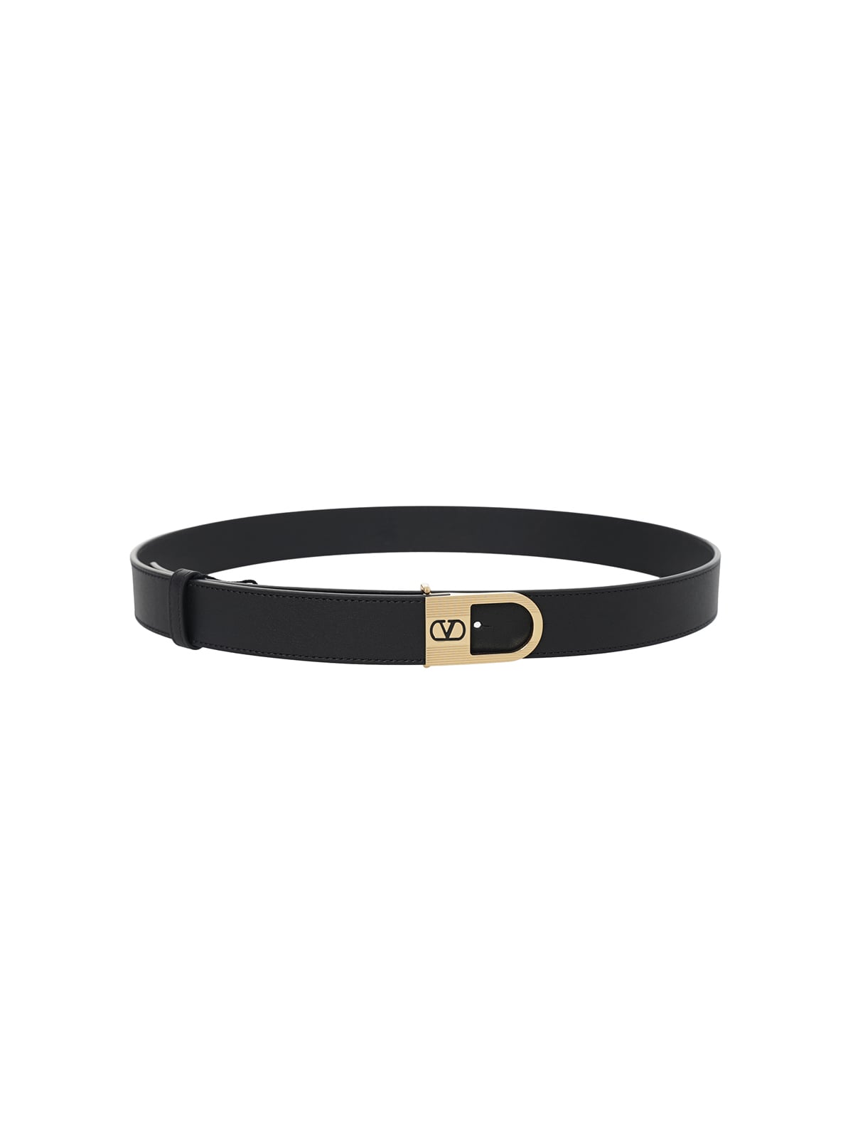 VLogo Signature Belt in Shiny Calfskin 30 mm with Enamelled Logo Detail Black GHW-Valentino Garavani
