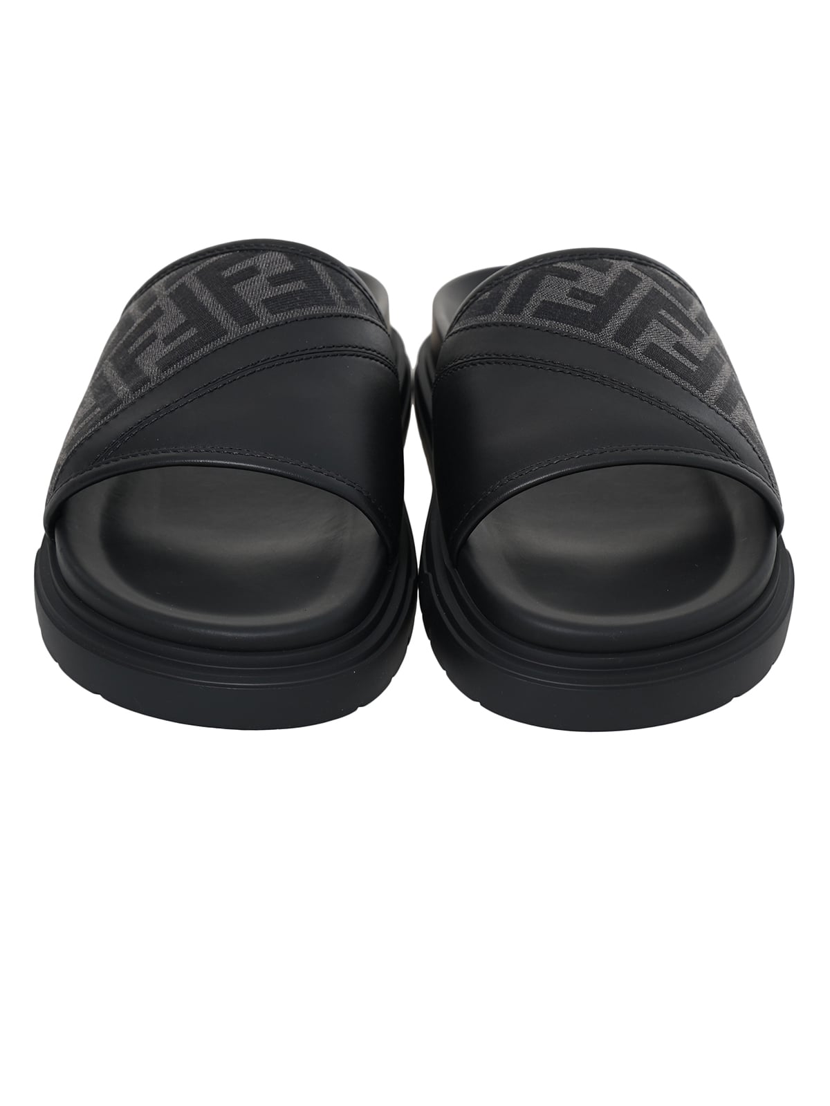 Diagonal Slides Gray FF Jacquard Leather Black