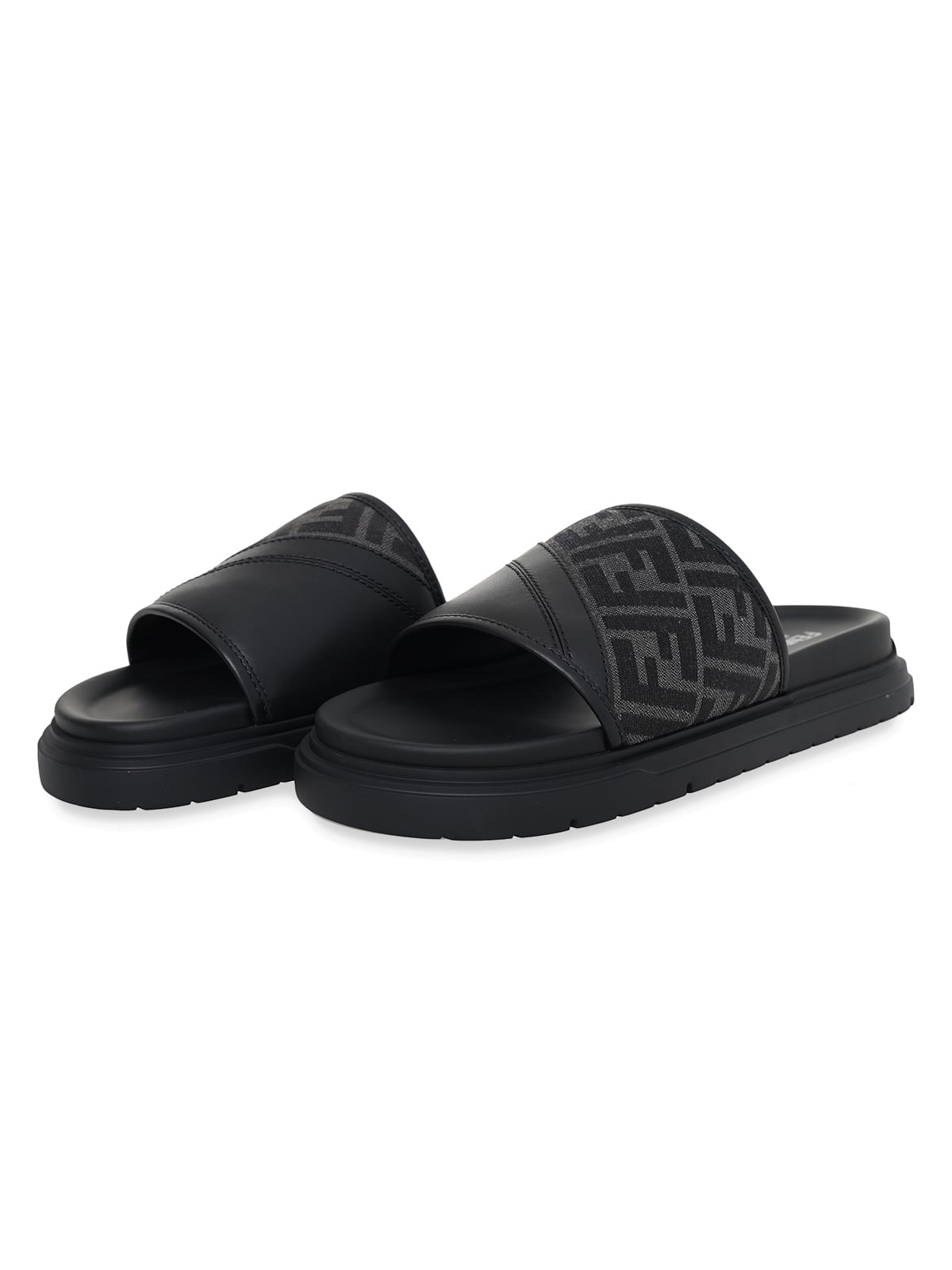 Diagonal Slides Gray FF Jacquard Leather Black