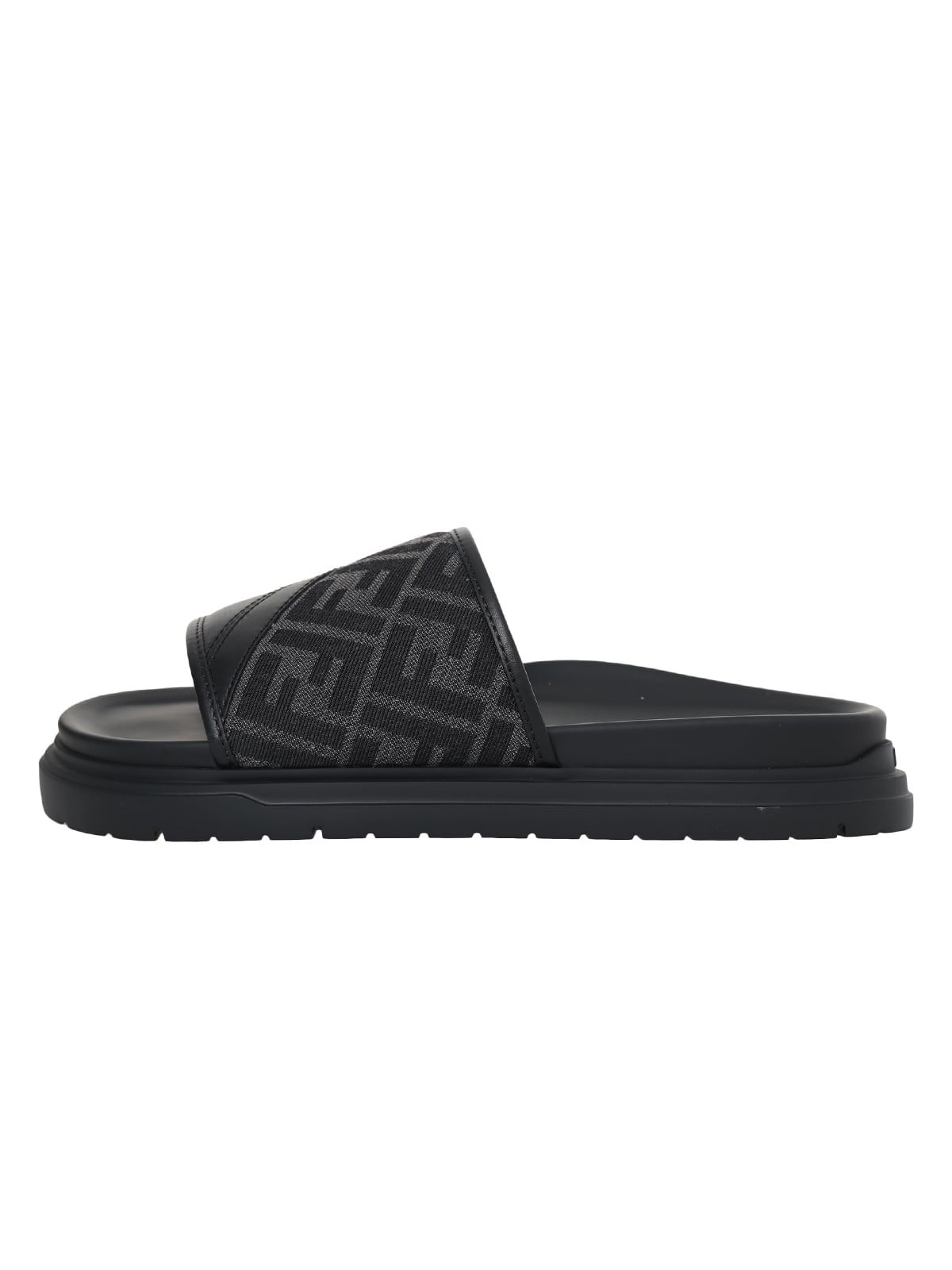 Diagonal Slides Gray FF Jacquard Leather Black