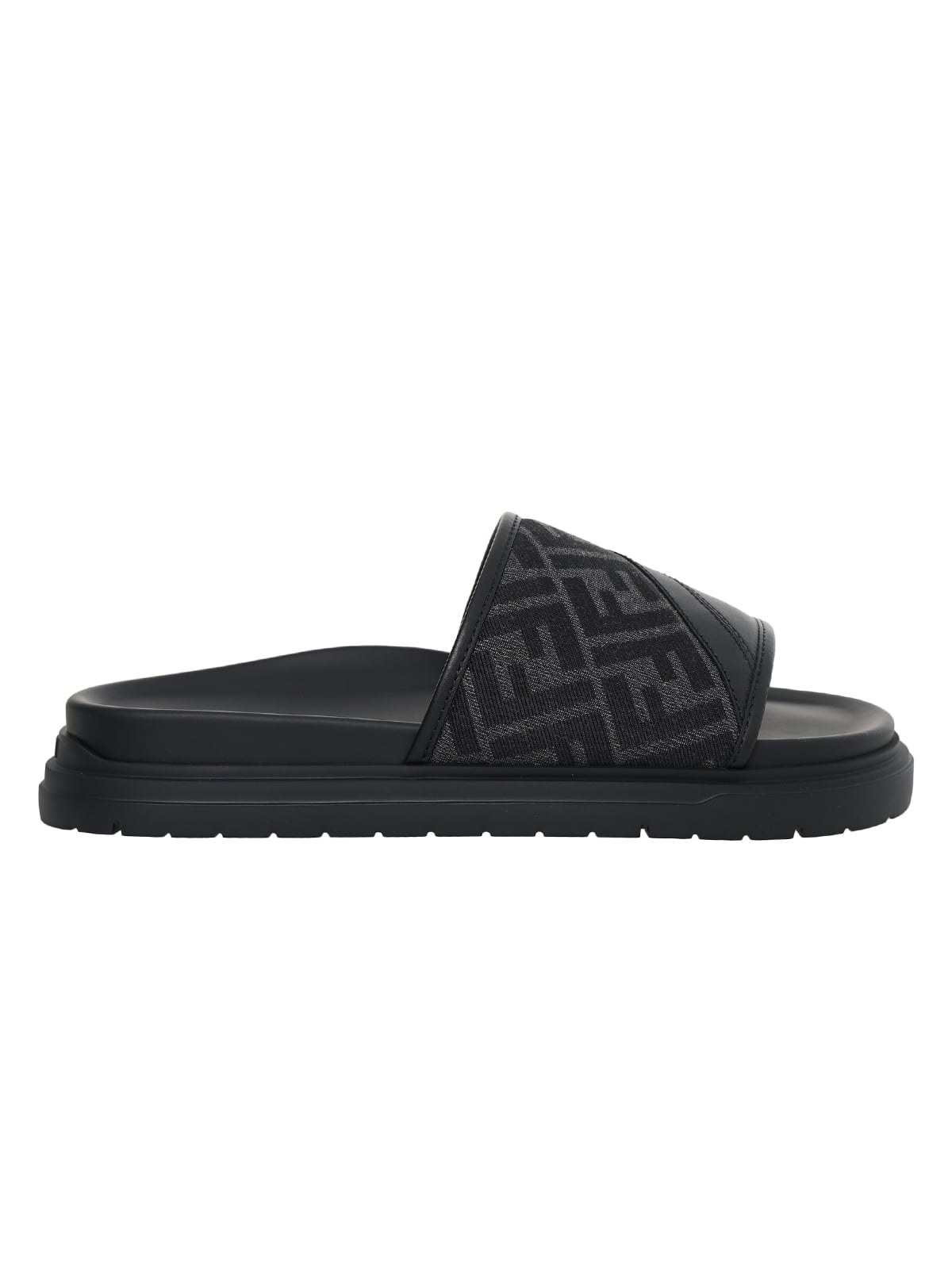 Diagonal Slides Gray FF Jacquard Leather Black-Fendi