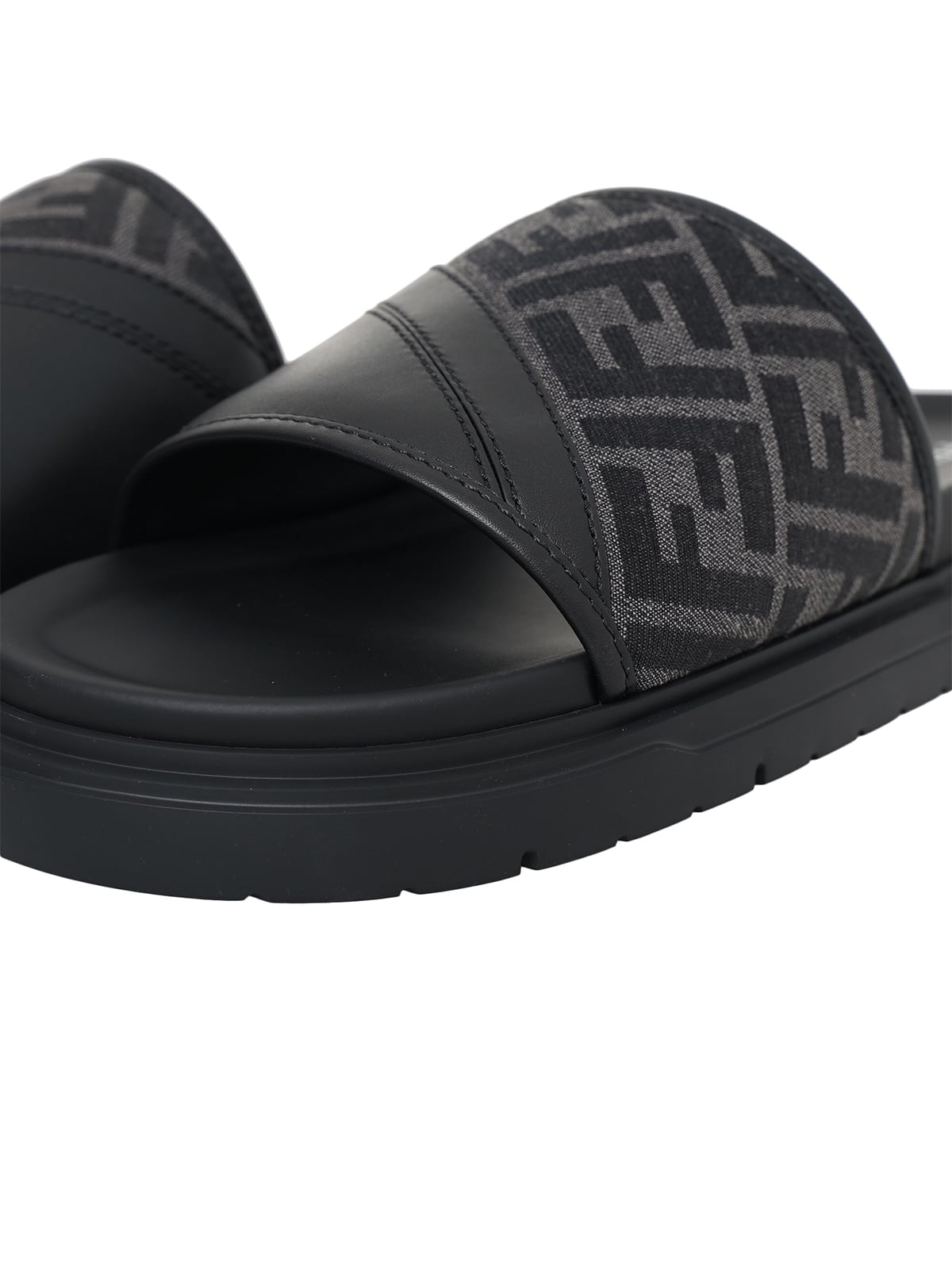 Diagonal Slides Gray FF Jacquard Leather Black