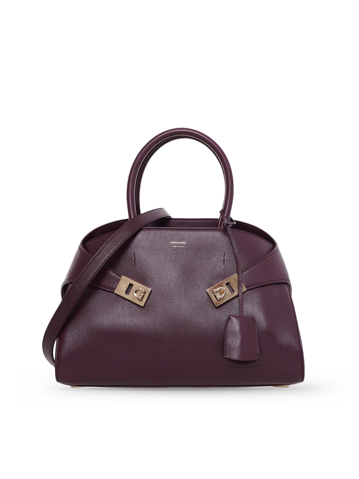 Hug Medium Bag Smooth Calfskin Plum-Ferragamo