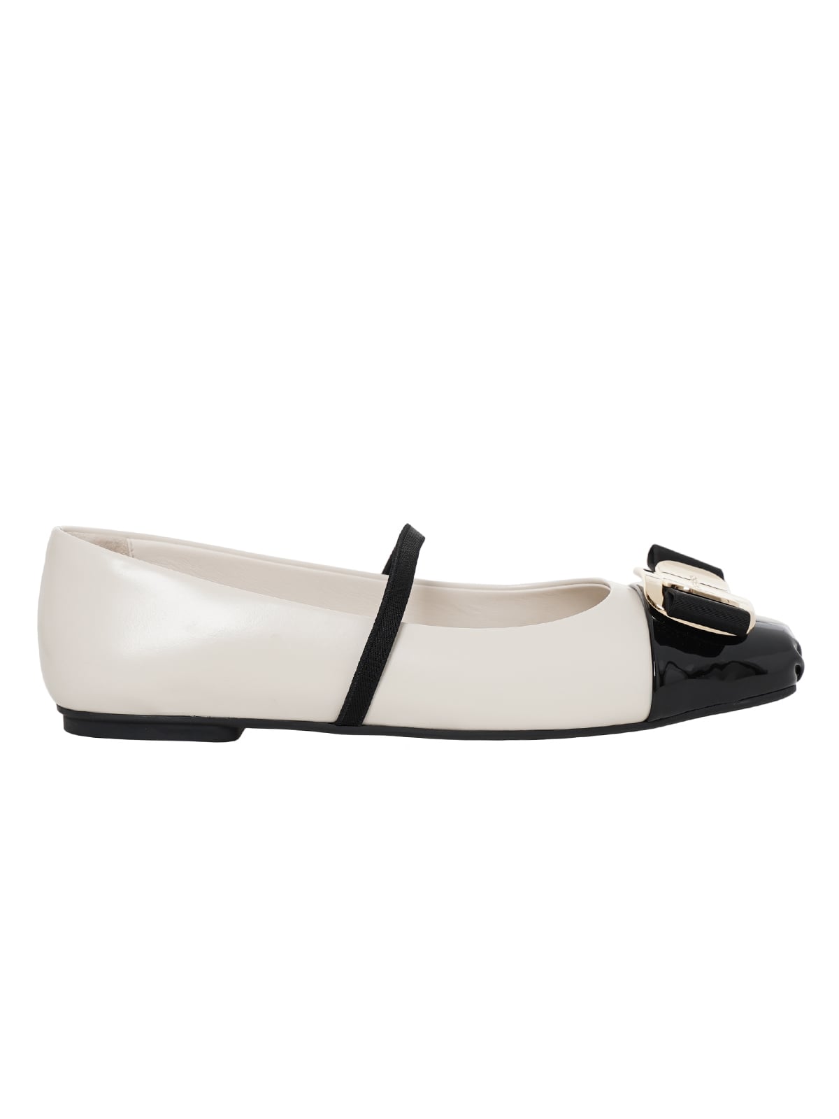 New Vara Plate Bicolor Ballerinas Flat Mascarpone/Black-Ferragamo