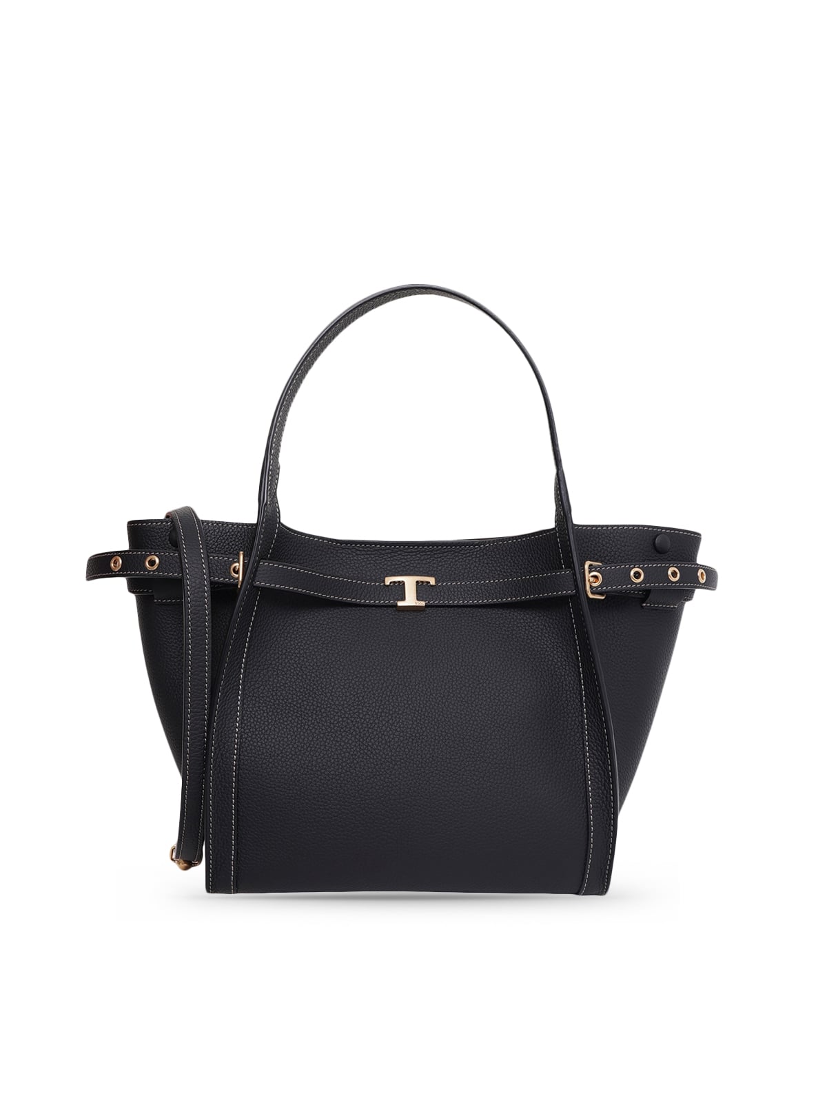 T Timeless Small Shopping Bag Calfskin Leather Black-Tod's
