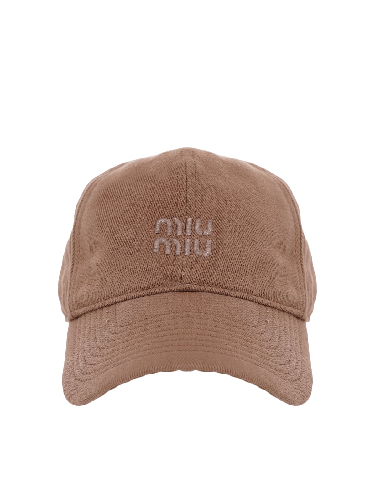 Drill Baseball Cap Embroidered Logo Cotton Cork Beige-Miu Miu
