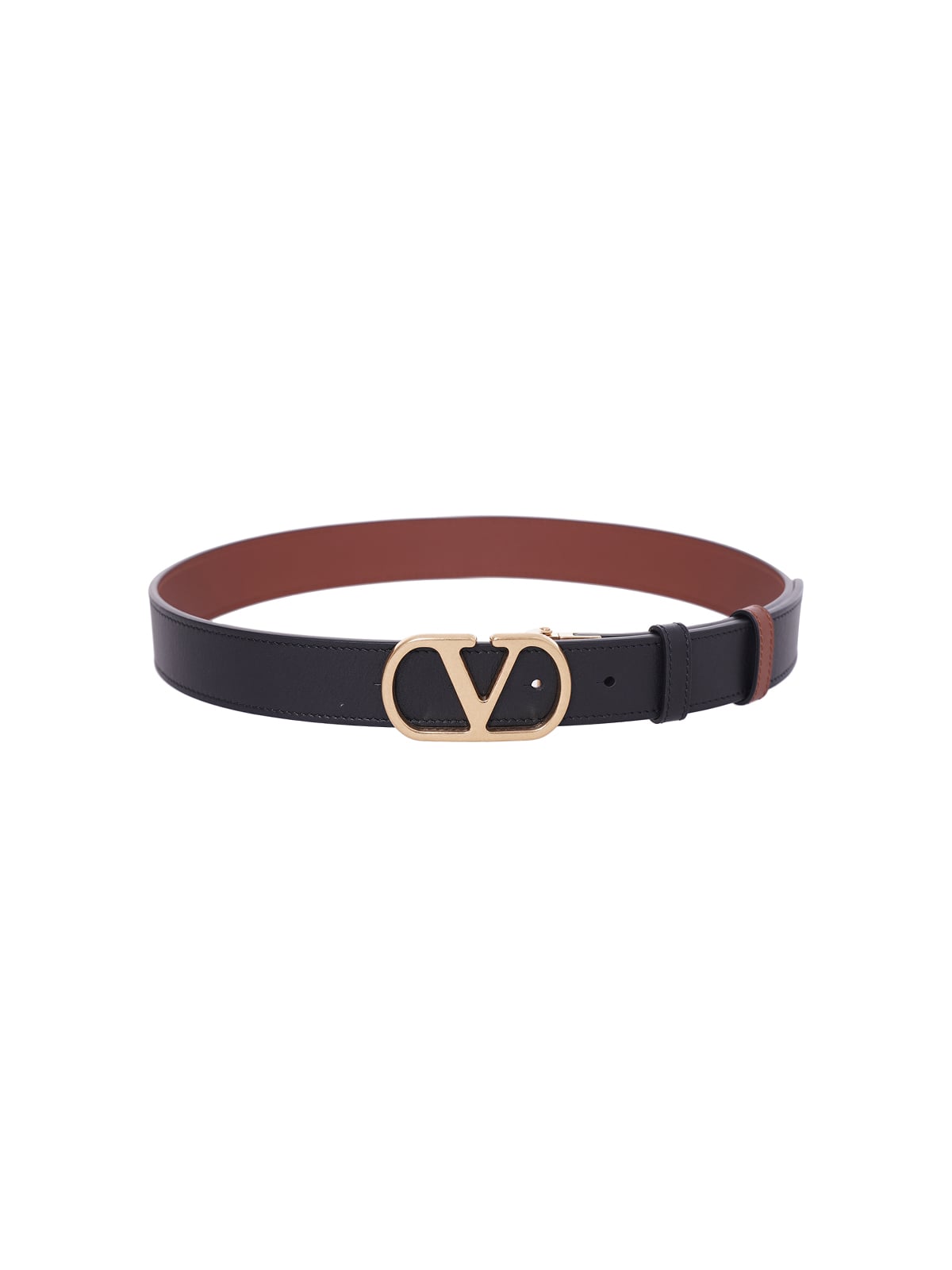 VLogo Signature 30mm Reversible Shiny Calfskin Belt Black/Deep Caramel-Valentino Garavani