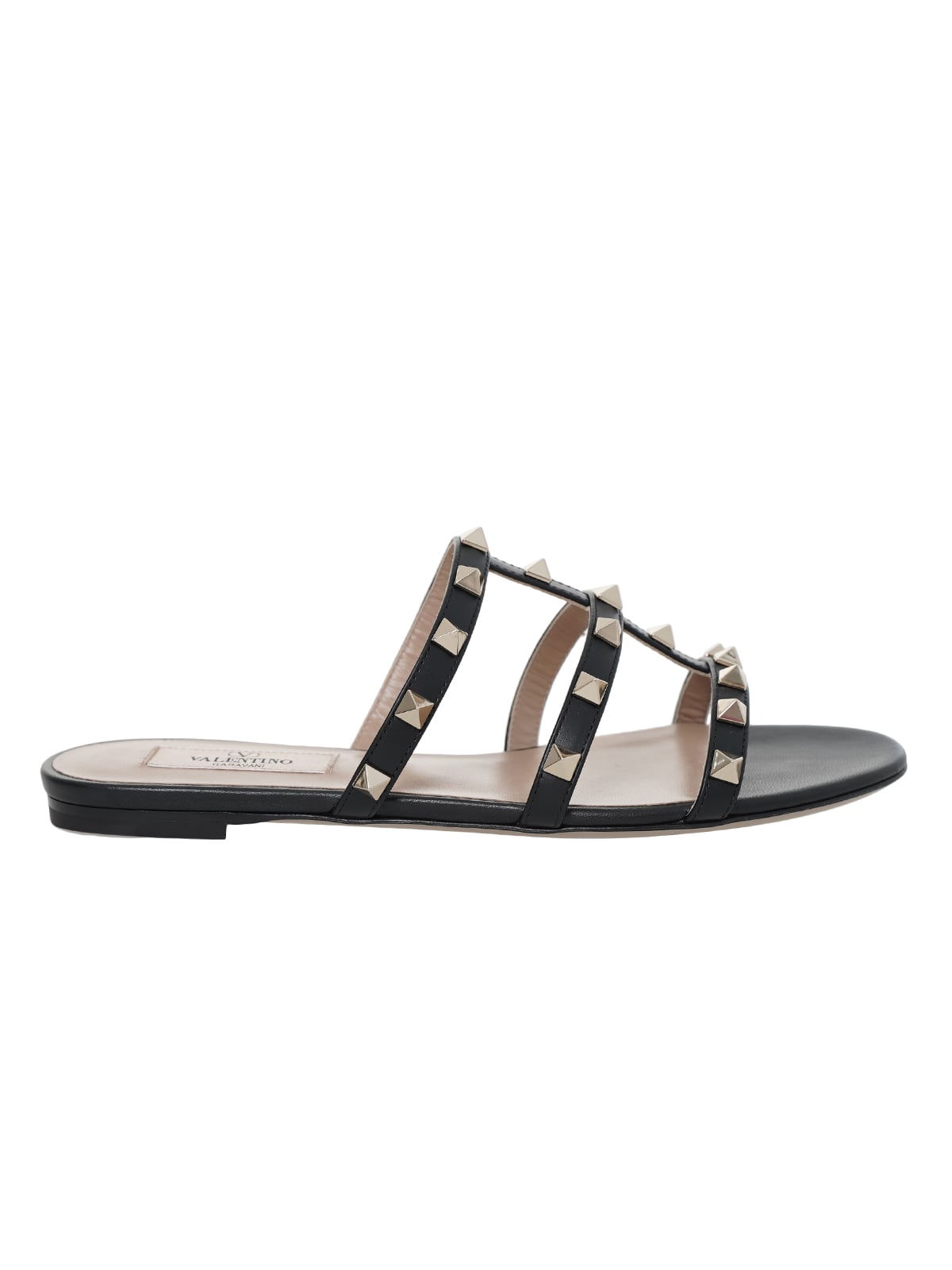 Rockstud Flat Slide Sandal Black-Valentino Garavani