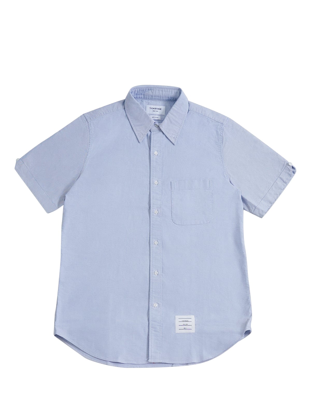 Oxford Grosgrain Placket Short Sleeve Shirt Light Blue-Thom Browne