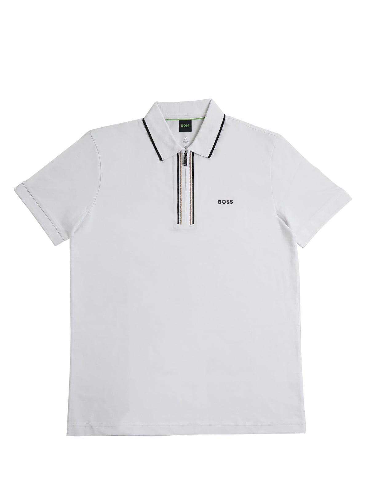 Philix Goc Slim Fit Polo Shirt Zip Black/Brown Stripes White-Hugo Boss