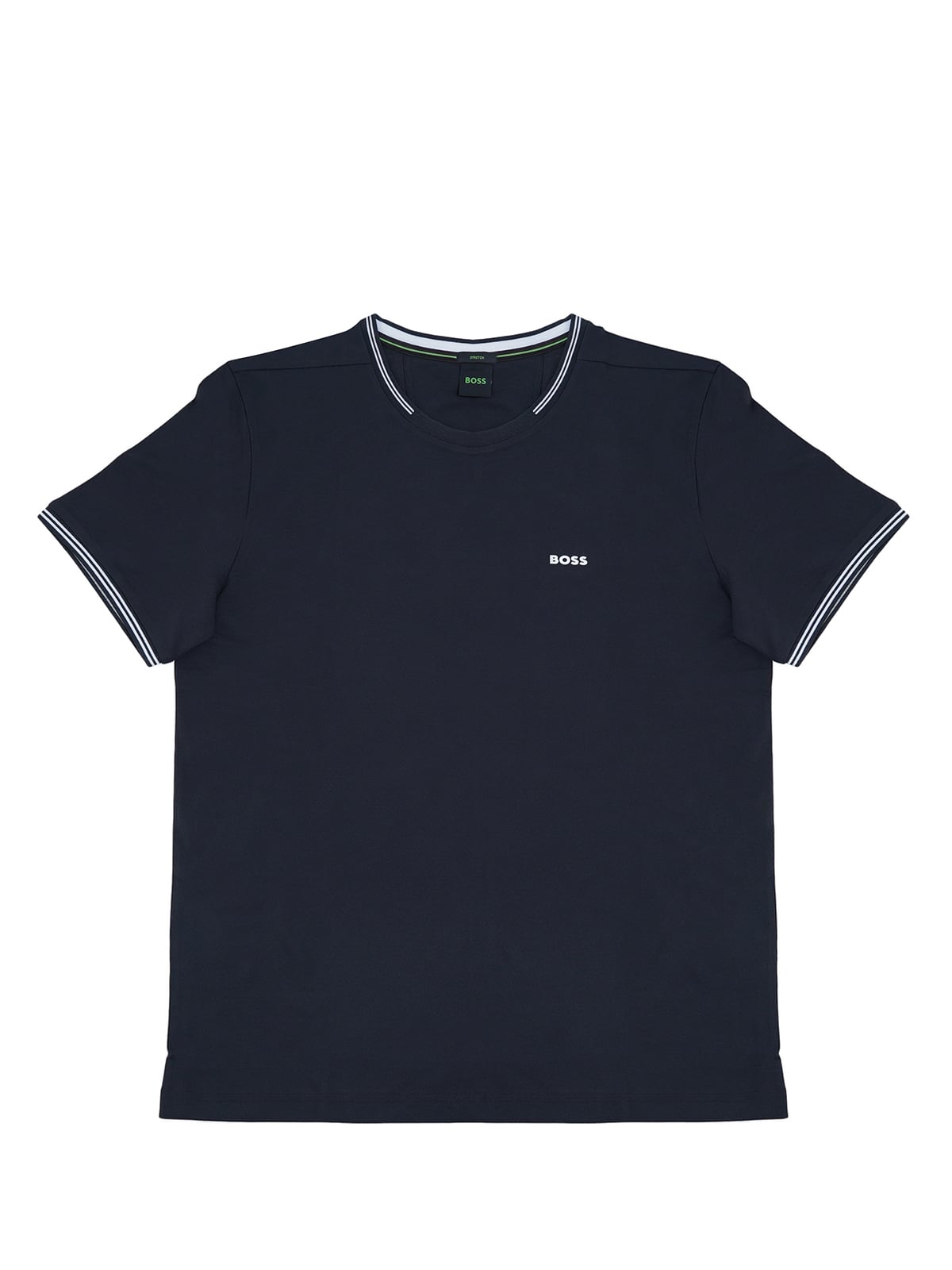 Taul Stretch-Cotton T-Shirt with Stripes White Logo Dark Blue-Hugo Boss