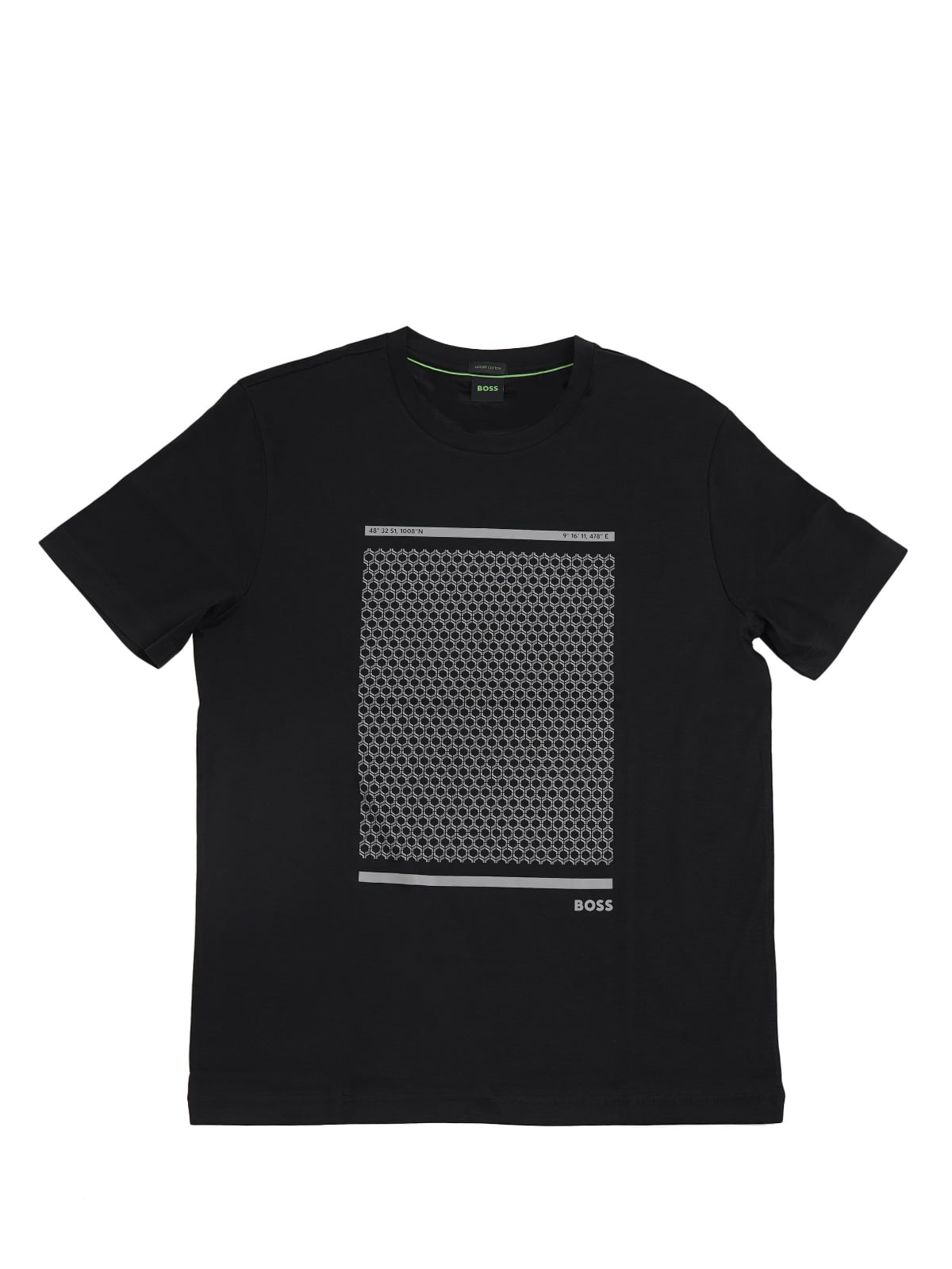TS_Tour Print Mercerised Cotton T-Shirt with Geometric Artwork Black-Hugo Boss