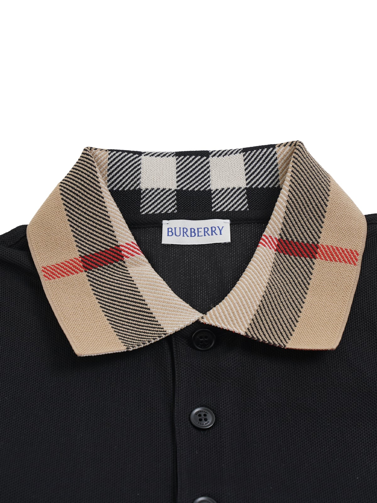 Check Collar Cotton Polo Shirt Black