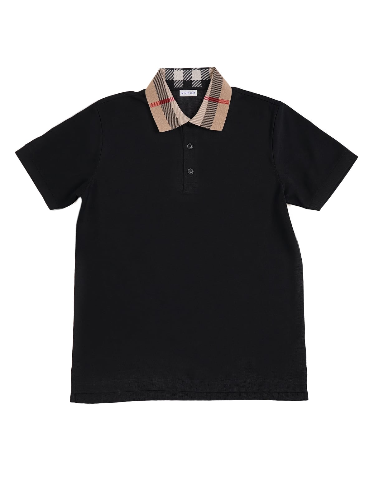 Check Collar Cotton Polo Shirt Black-Burberry