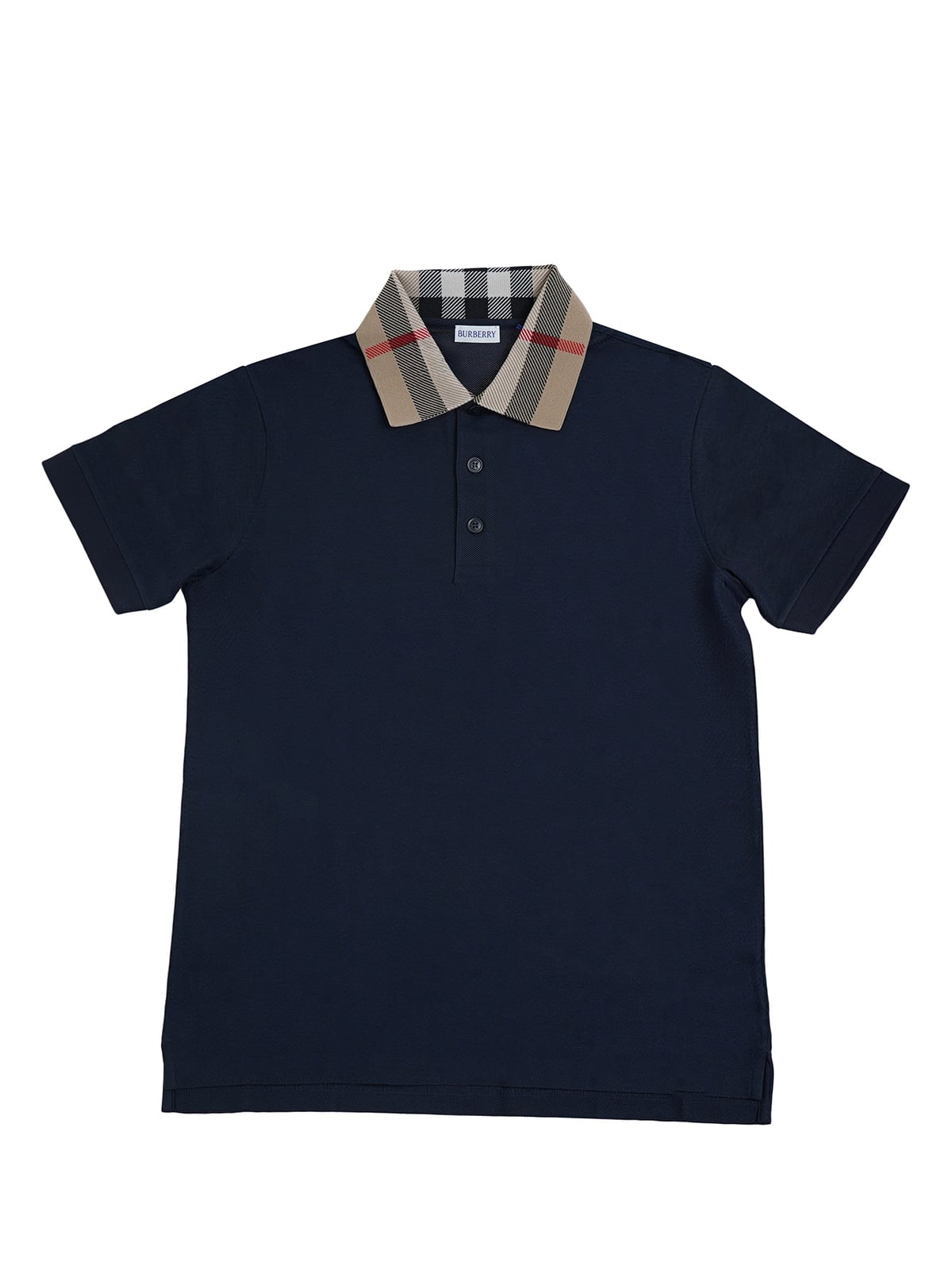 Check Collar Cotton Polo Shirt Smoked Navy-Burberry