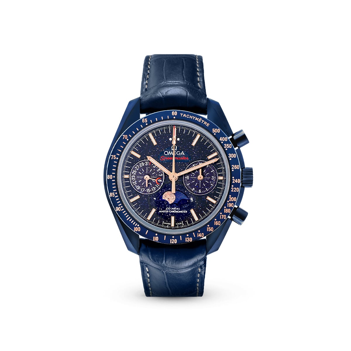 Speedmaster Moonwatch 30493445203002 Blue Dial, Leather Strap-Omega