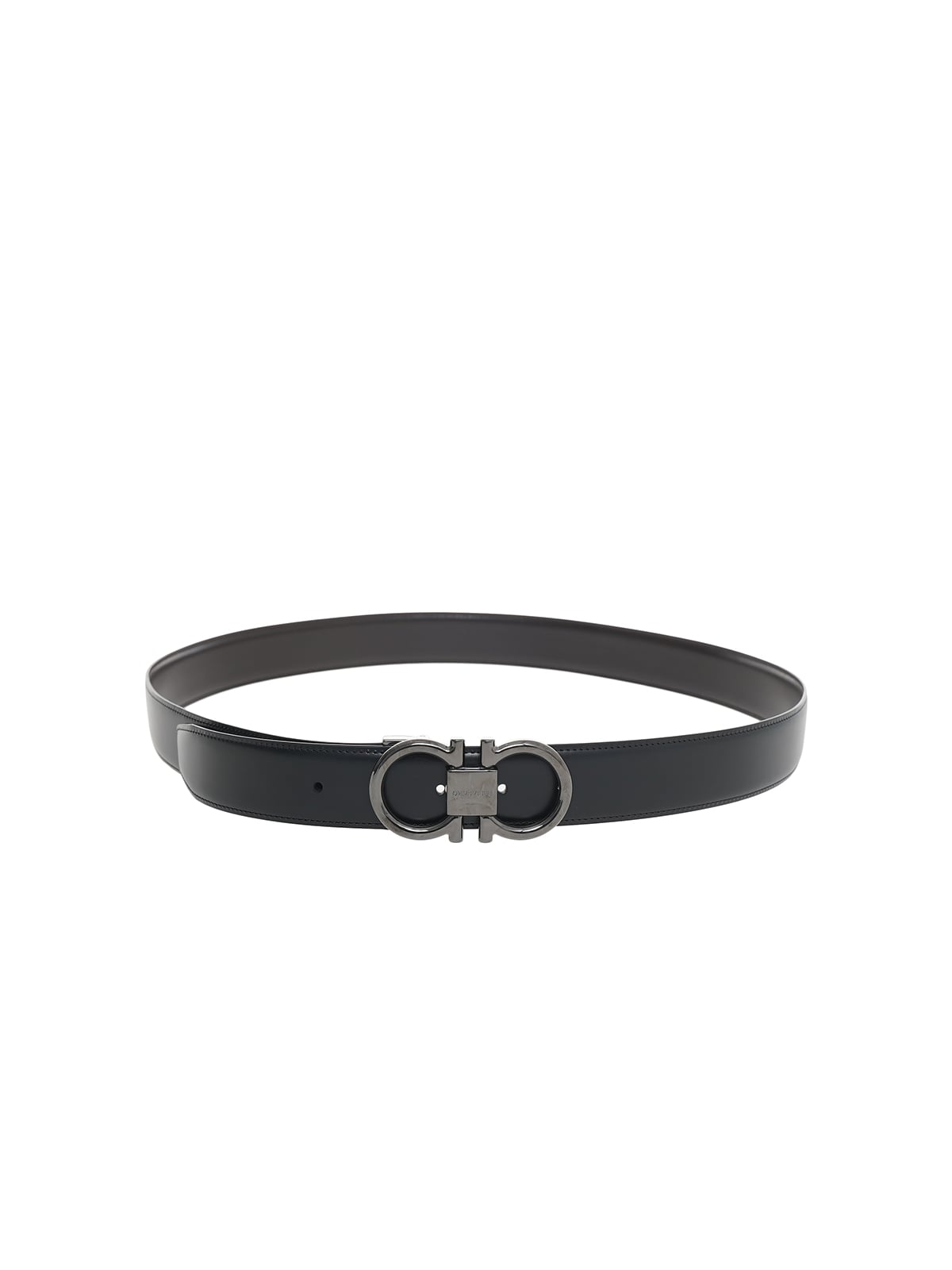 Gancini Reversible and Adjustable Belt 35 mm Calfskin Leather Black / Hickory RHW-Ferragamo