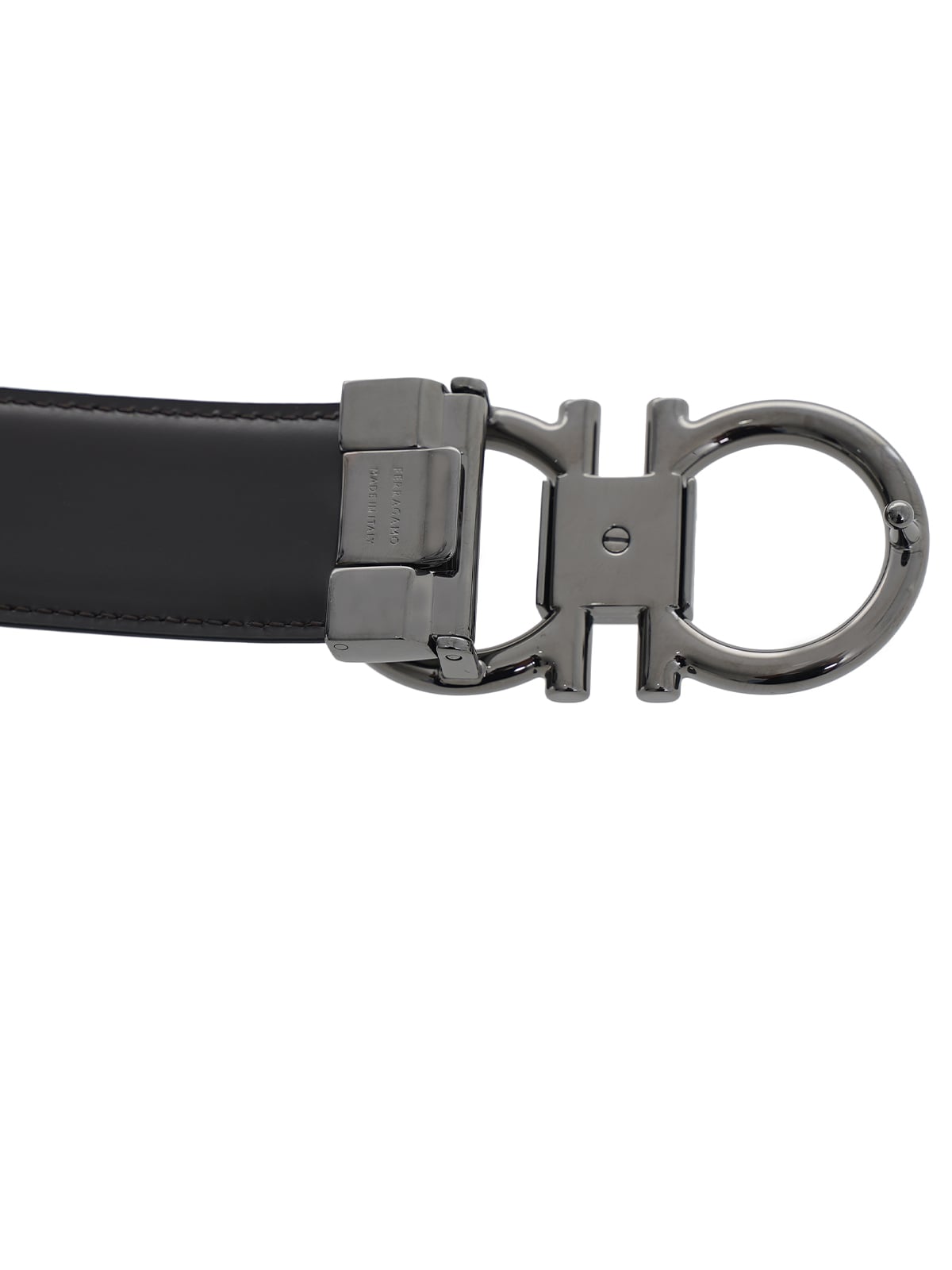 Gancini Reversible and Adjustable Belt 35 mm Calfskin Leather Black / Hickory RHW