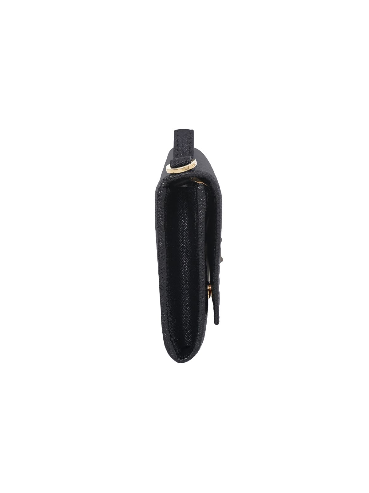 Saffiano Leather Wallet with Shoulder Strap Black