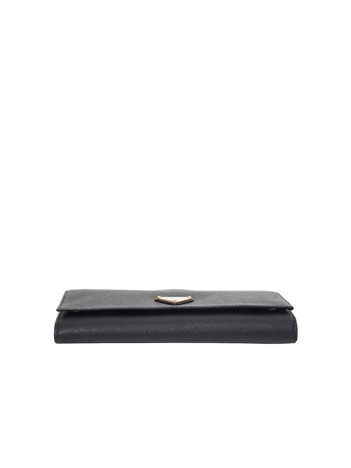 Saffiano Leather Wallet with Shoulder Strap Black