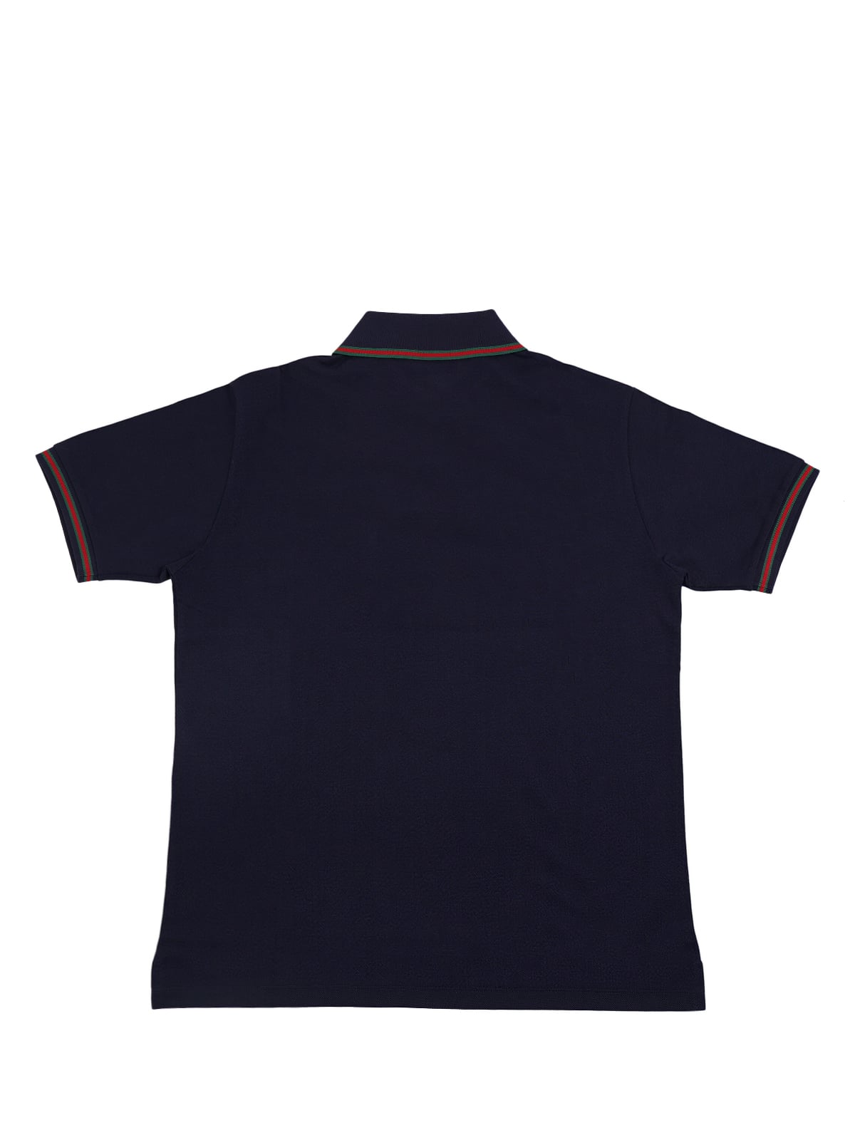 Embroidered Web Trim Stretch Cotton Polo Shirt Dark Blue