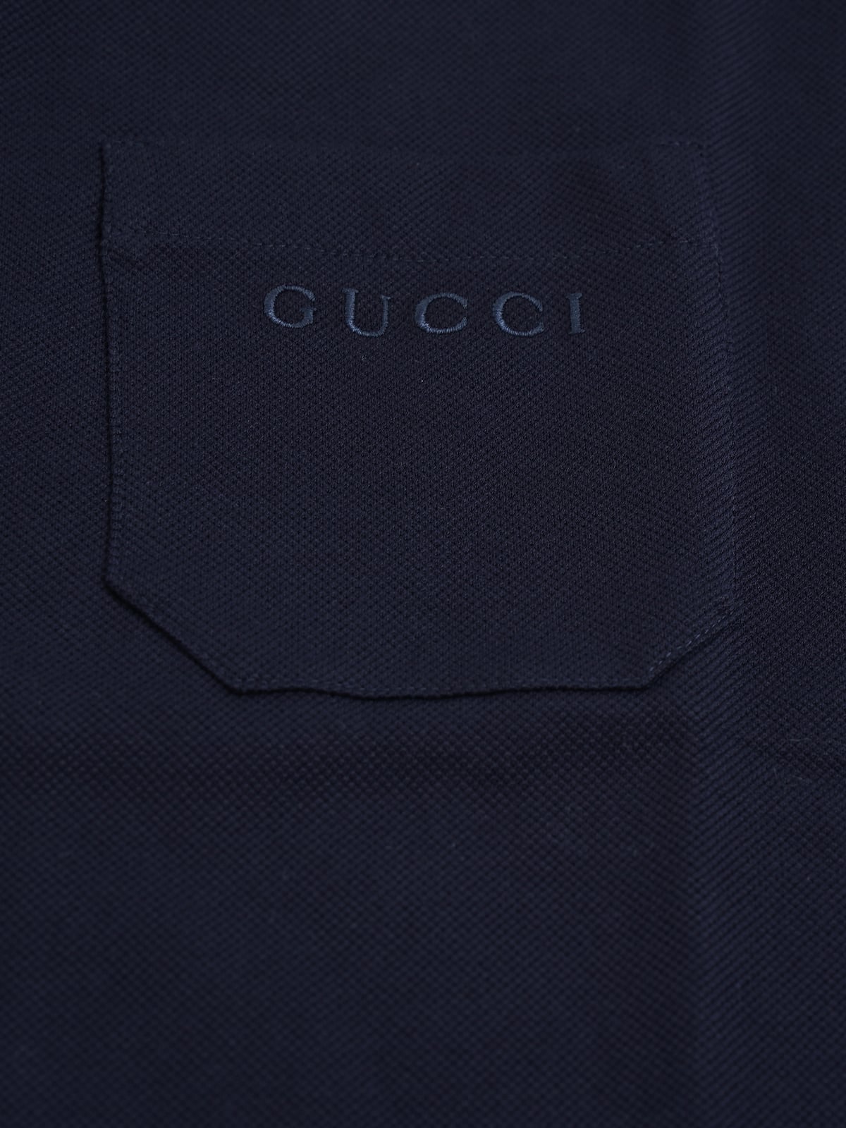 Embroidered Web Trim Stretch Cotton Polo Shirt Dark Blue