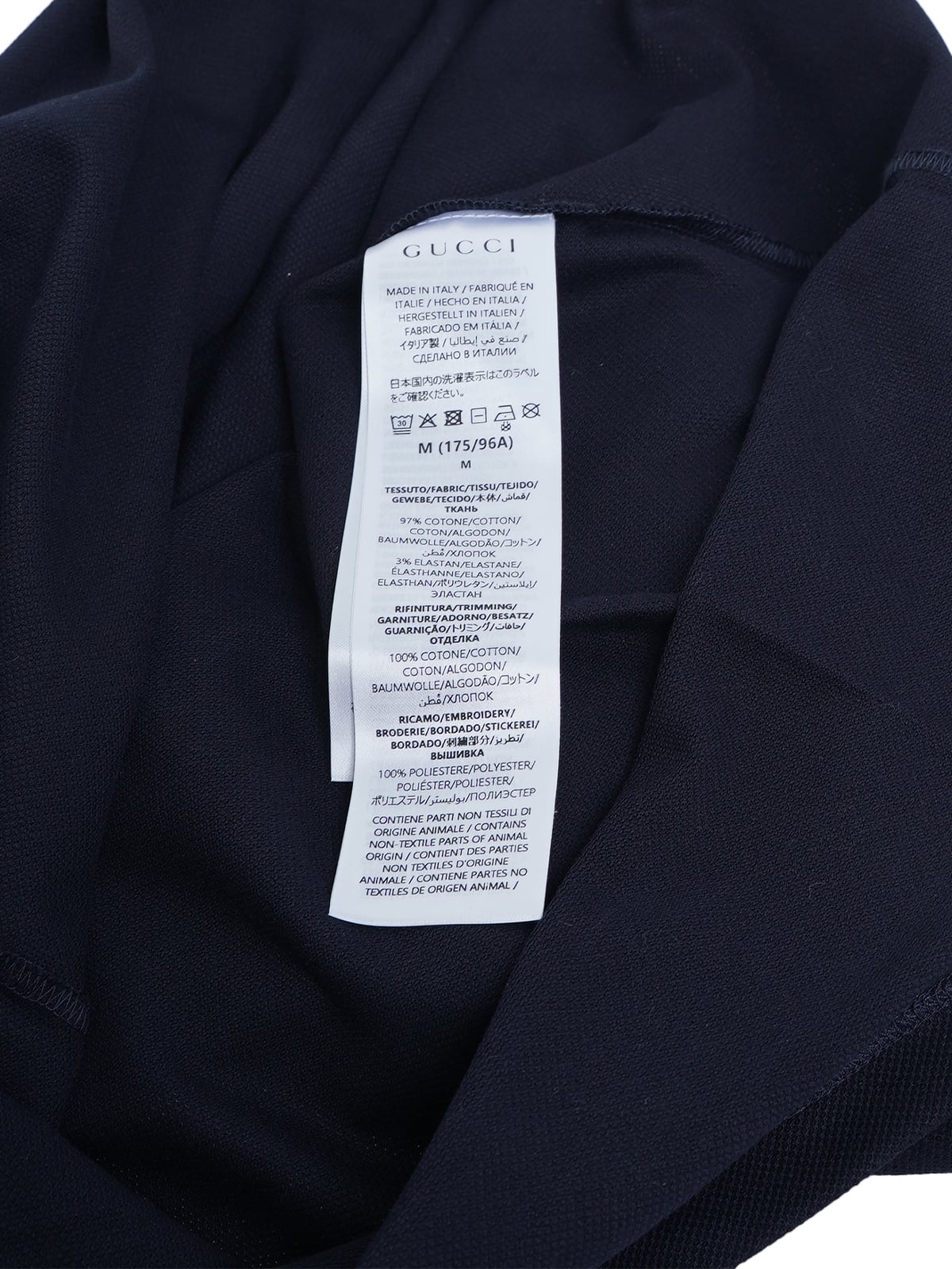 Embroidered Web Trim Stretch Cotton Polo Shirt Dark Blue