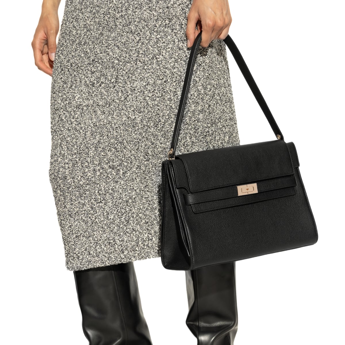 Large Lee Radziwill Grained Shoulder Bag Black