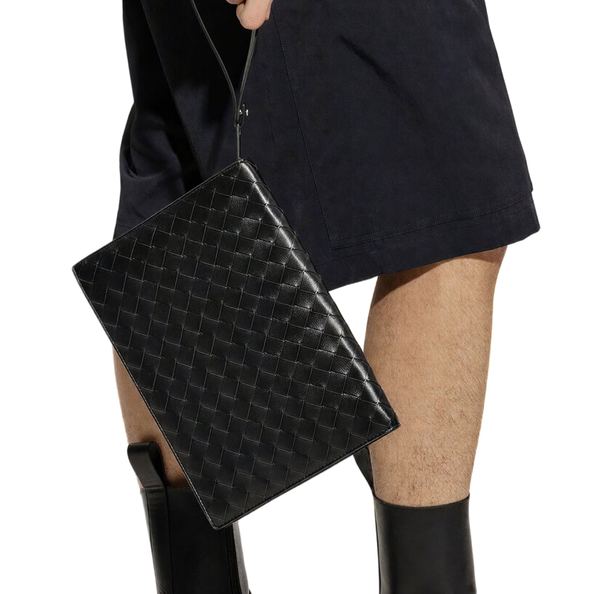Small Intrecciato Document Case with Wristlet Black SHW