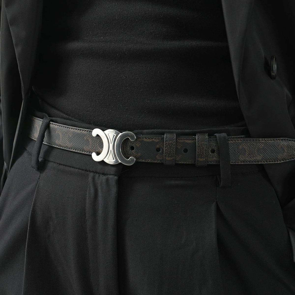 Medium 25mm Triomphe Belt Canvas Black SHW