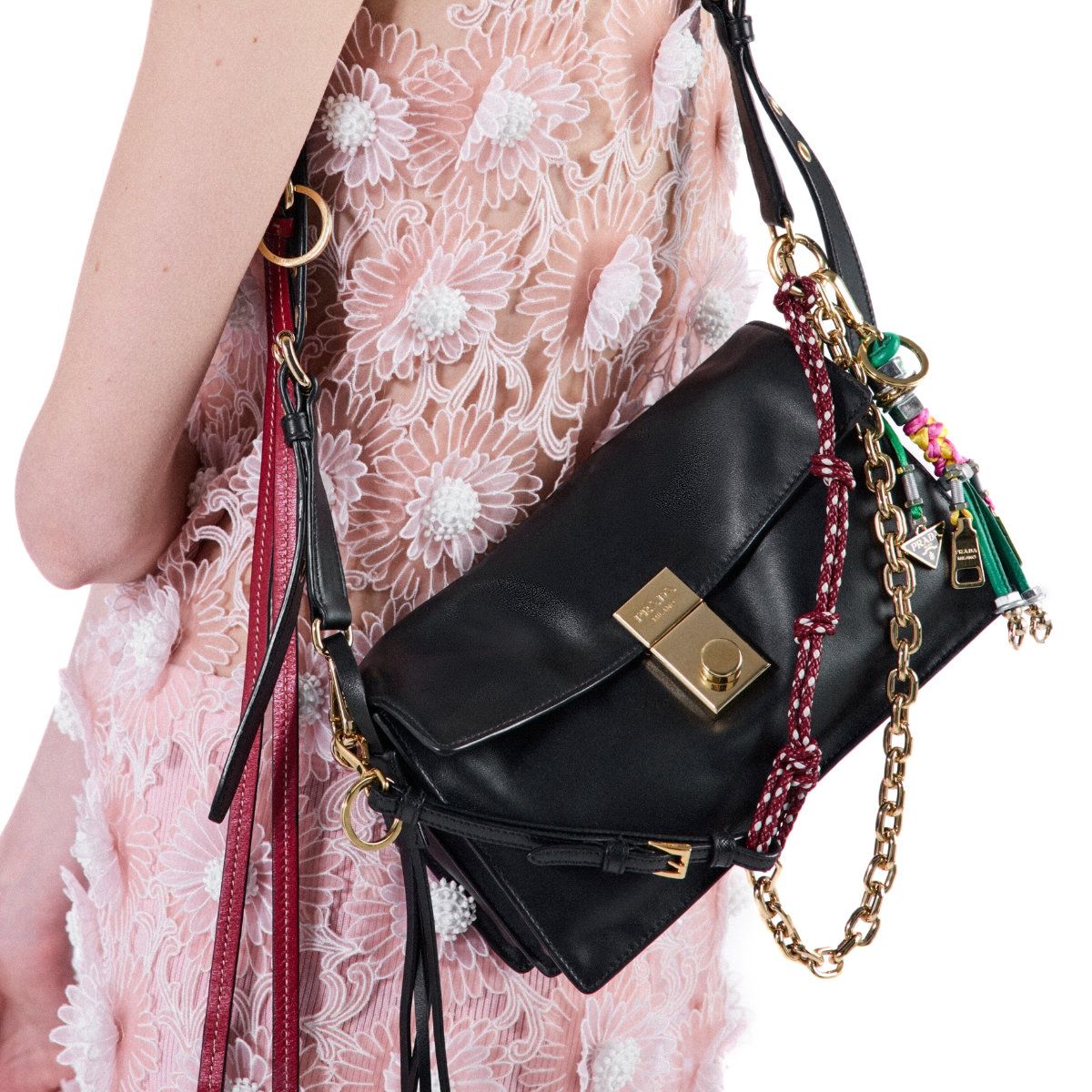 Soft Sound Small Leather Shoulder Bag with Charms Black