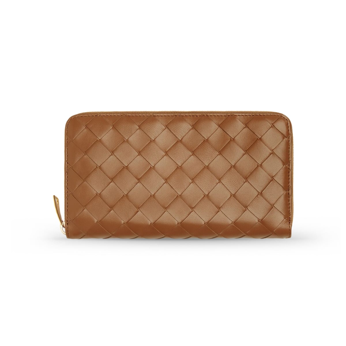 Intrecciato Zip Around Wallet Wood GHW-Bottega Veneta