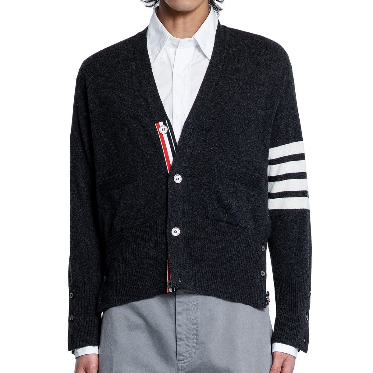 Classic 4-Bar V-Neck Cardigan Grey