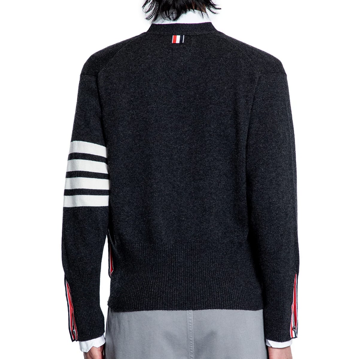 Classic 4-Bar V-Neck Cardigan Grey