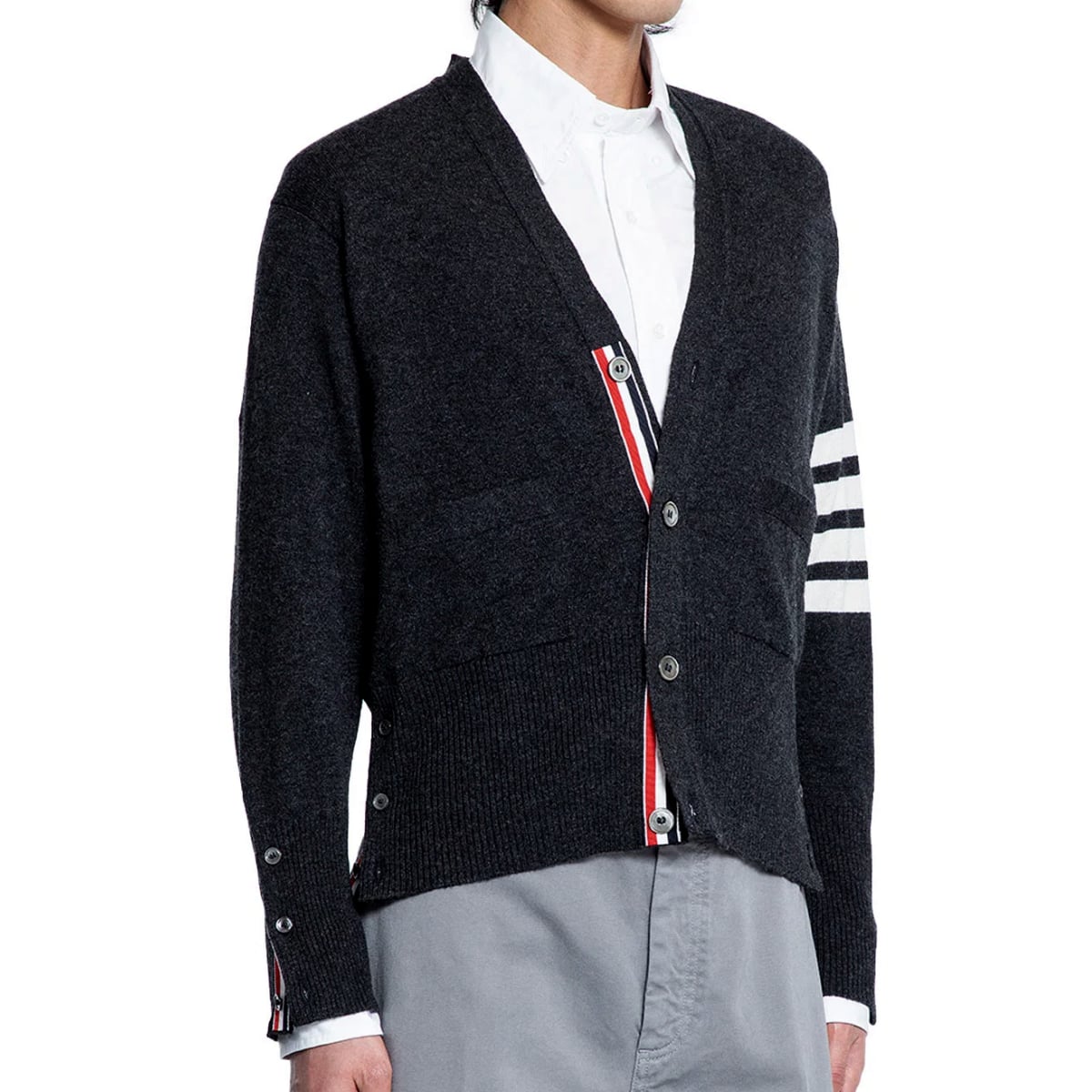 Classic 4-Bar V-Neck Cardigan Grey