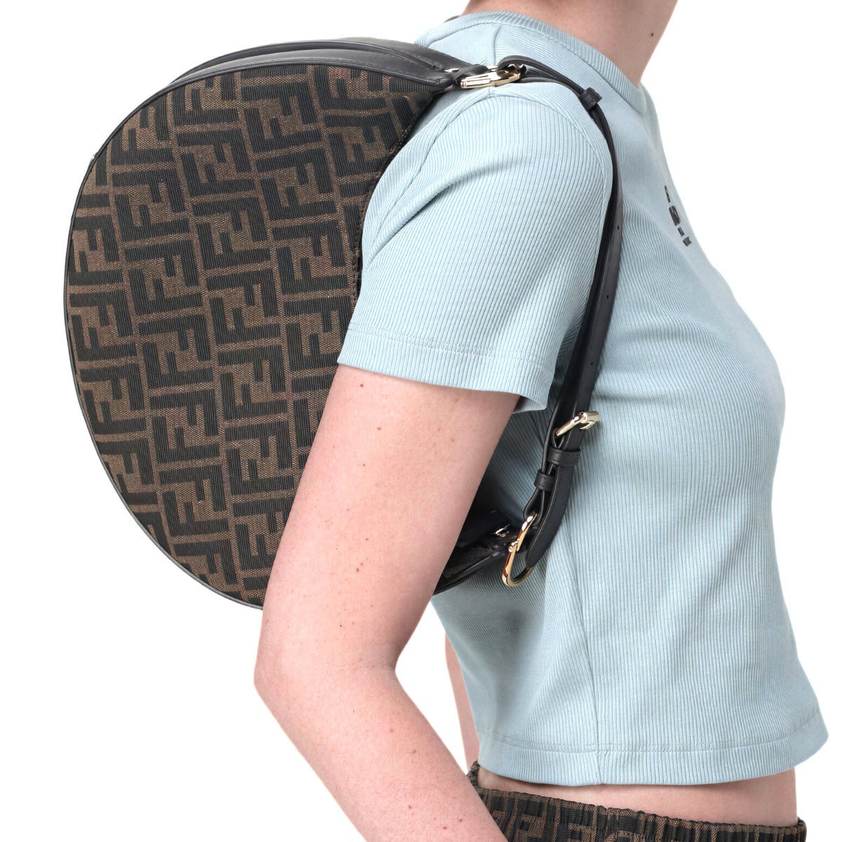 F'graphy Small FF Jacquard Fabric Shoulder Bag Brown