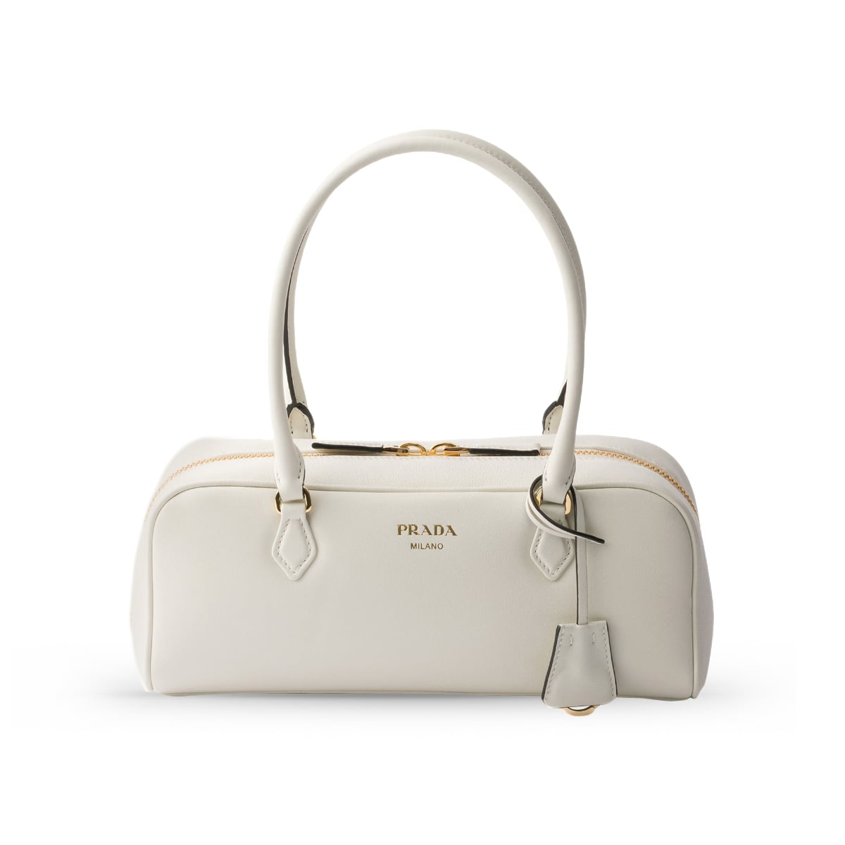 Top Handle Medium Leather Bag White-Prada