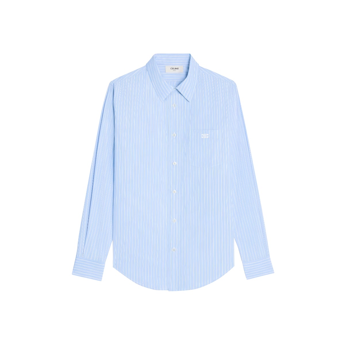 Loose Shirt Striped Cotton Poplin Light Blue-Celine