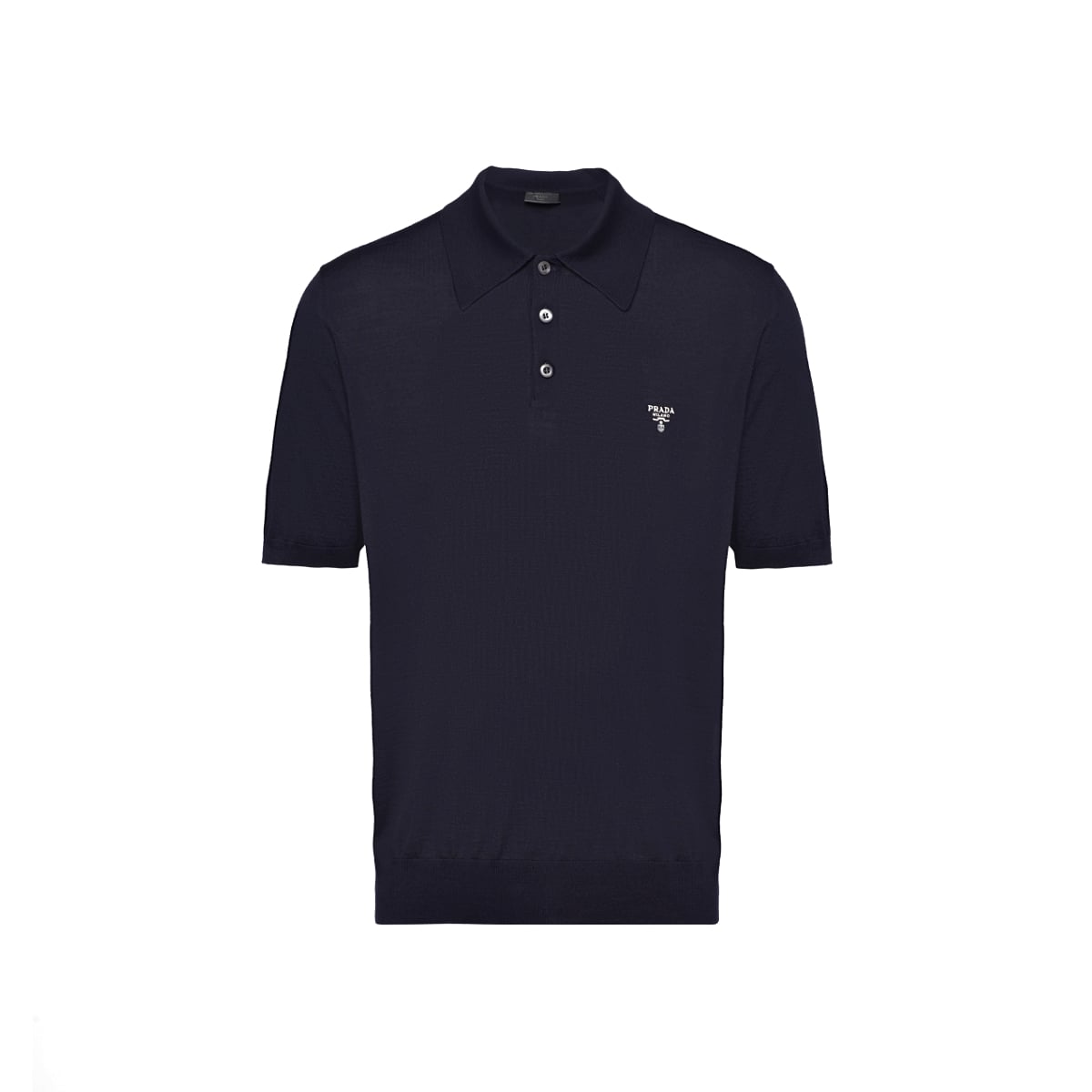 Superfine Wool Polo Shirt Navy Blue-Prada