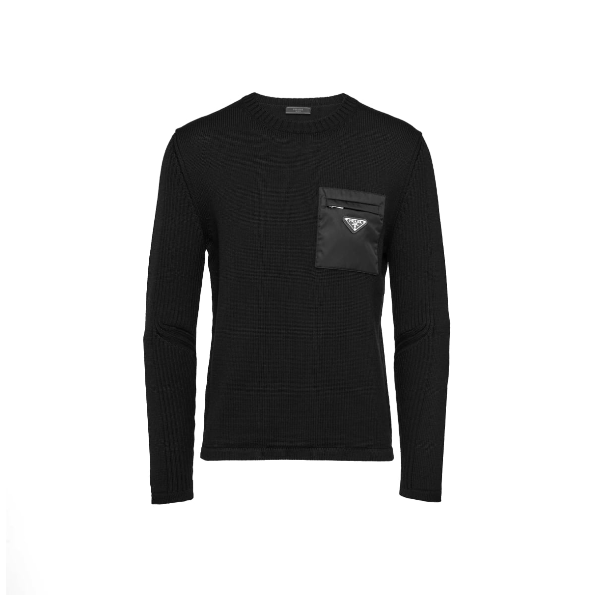 Patch with Welt Pocket Sweater Wool Black-Prada