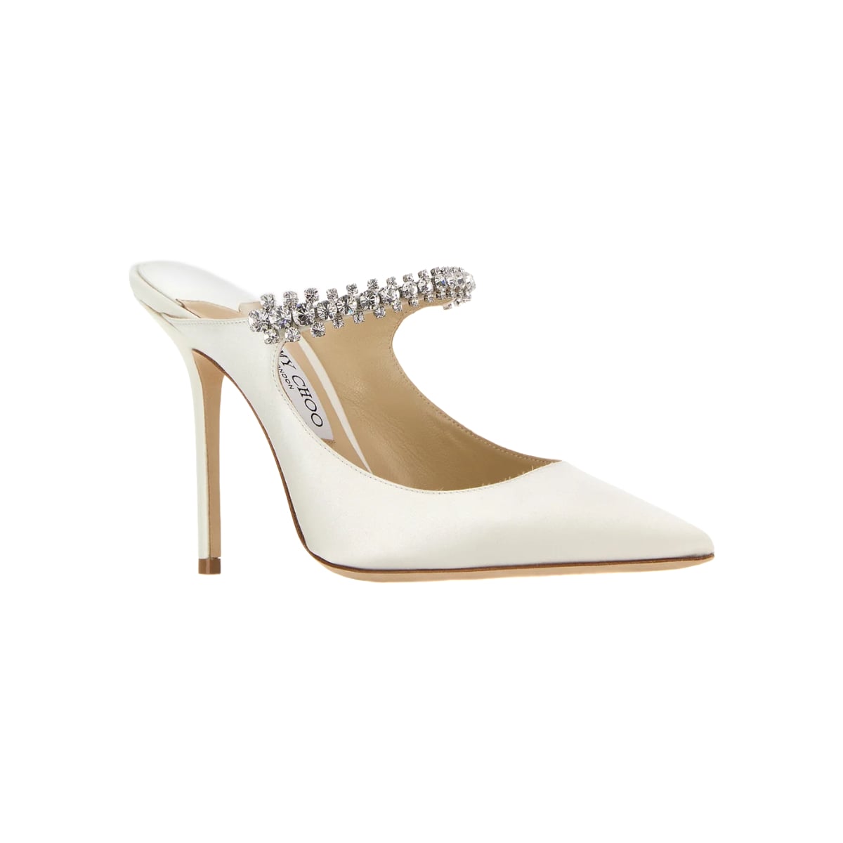 Bing 100 Crystal Pump Heels Leather White