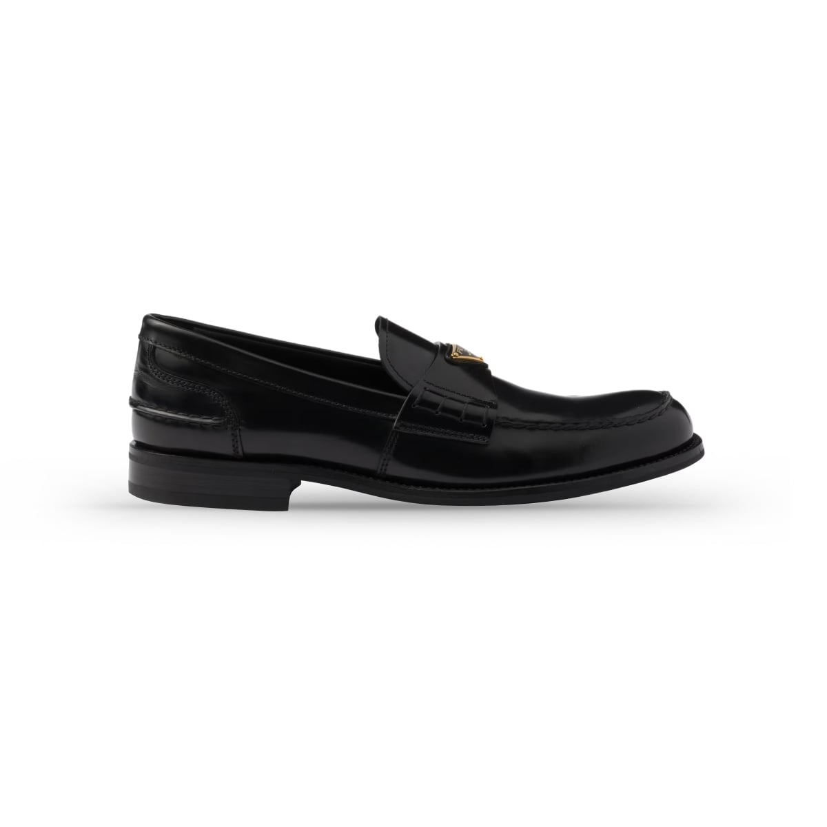 Triangle Logo Brushed Loafers Leather Black-Prada