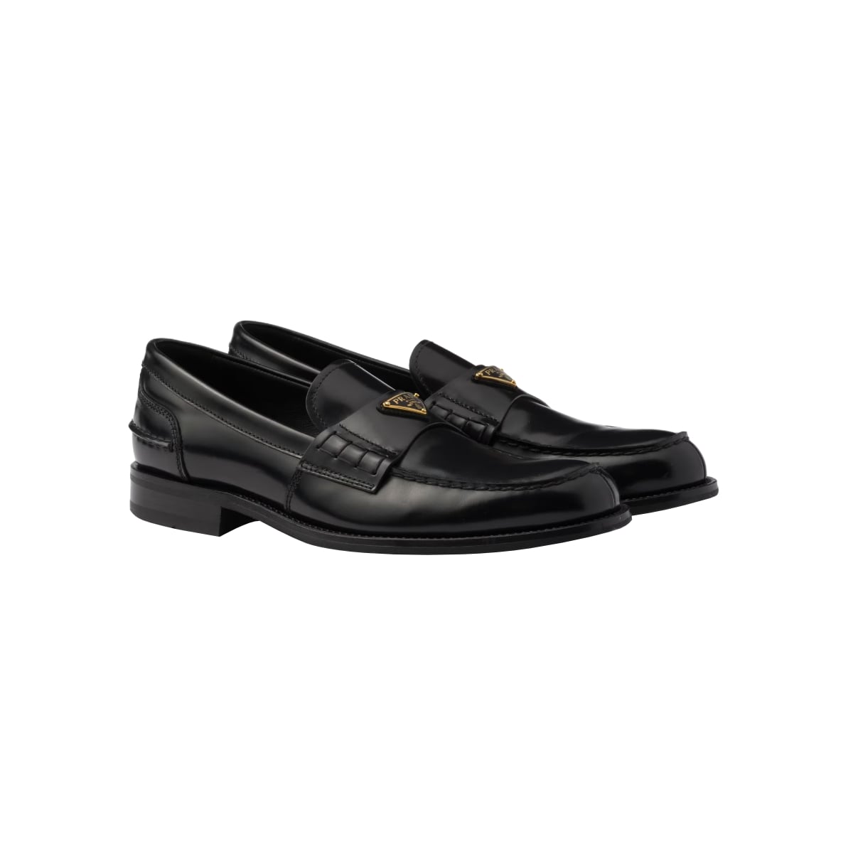 Triangle Logo Brushed Loafers Leather Black